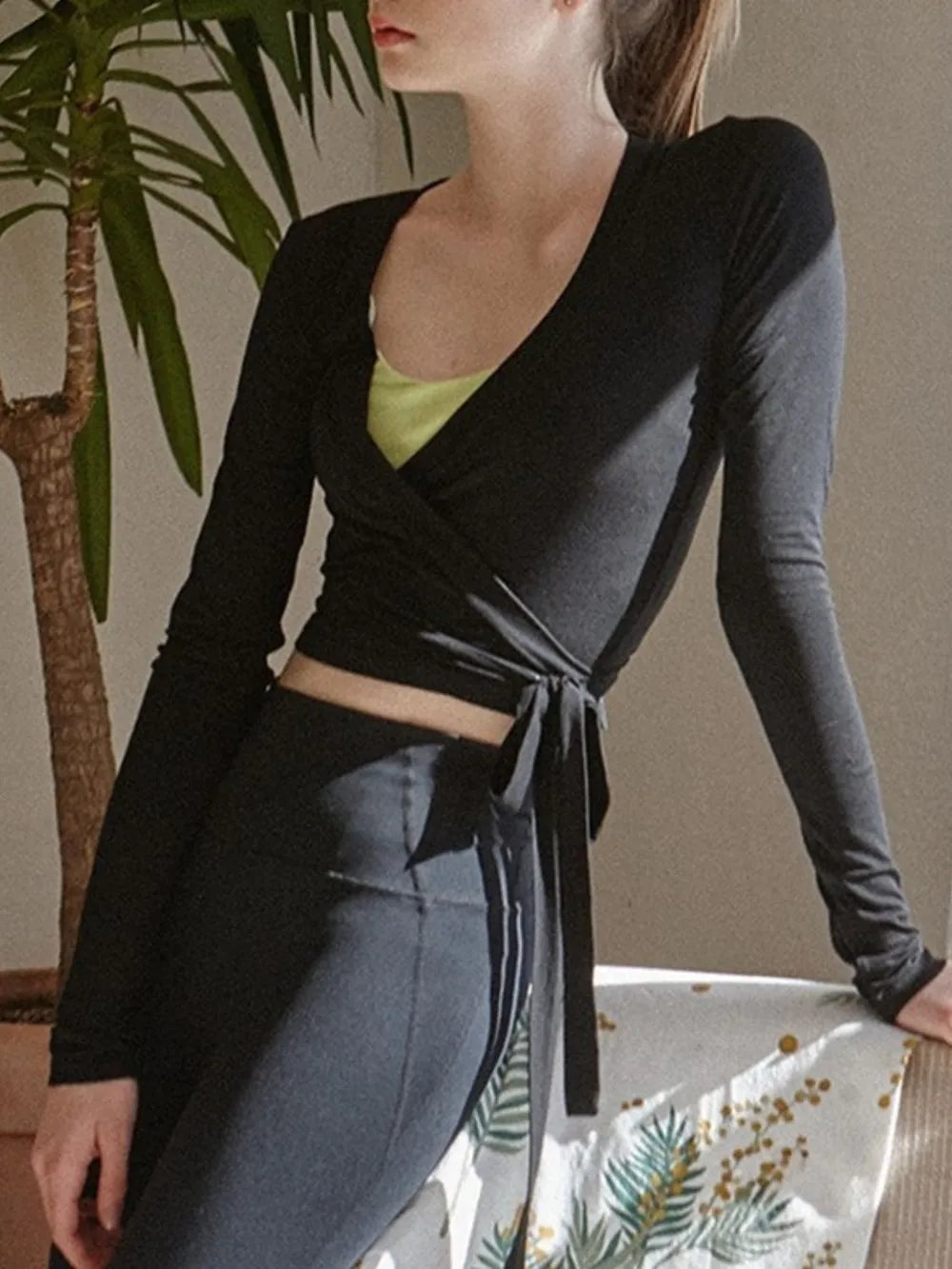 Tied Surplice Long Sleeve Top.