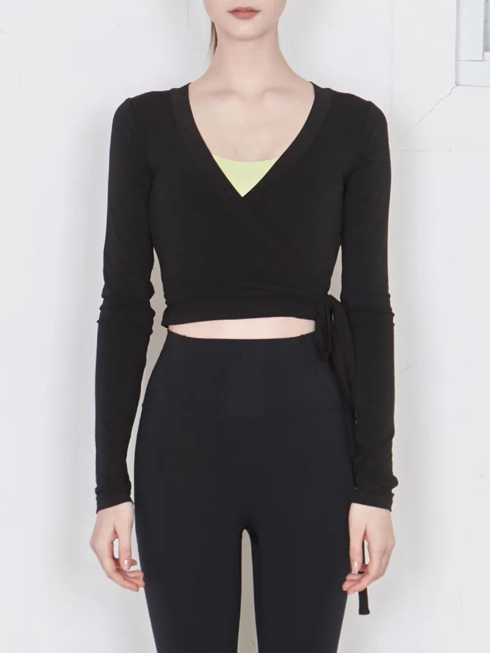 Tied Surplice Long Sleeve Top.