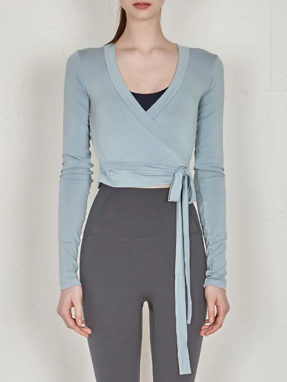 Tied Surplice Long Sleeve Top.