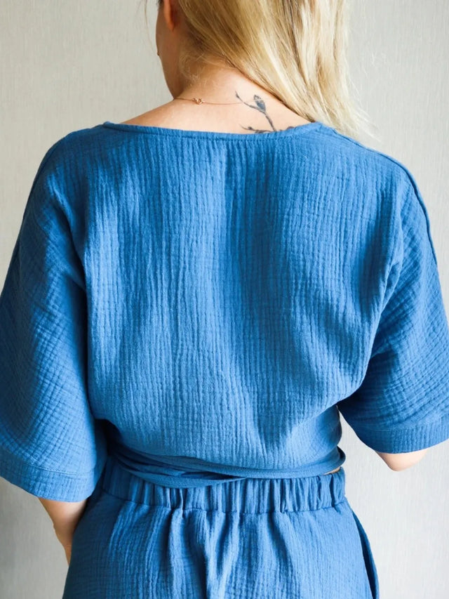 Tied Textured Half Sleeve Blouse