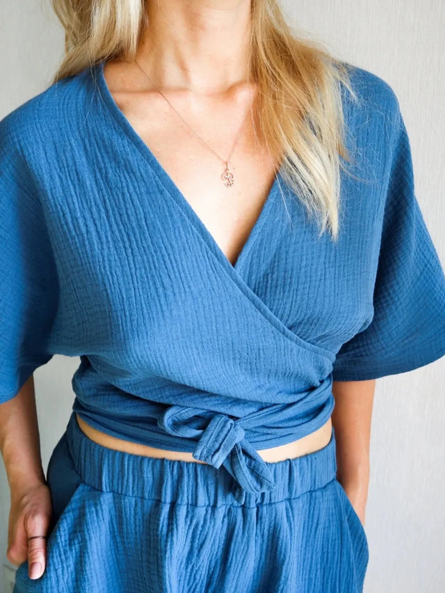 Tied Textured Half Sleeve Blouse