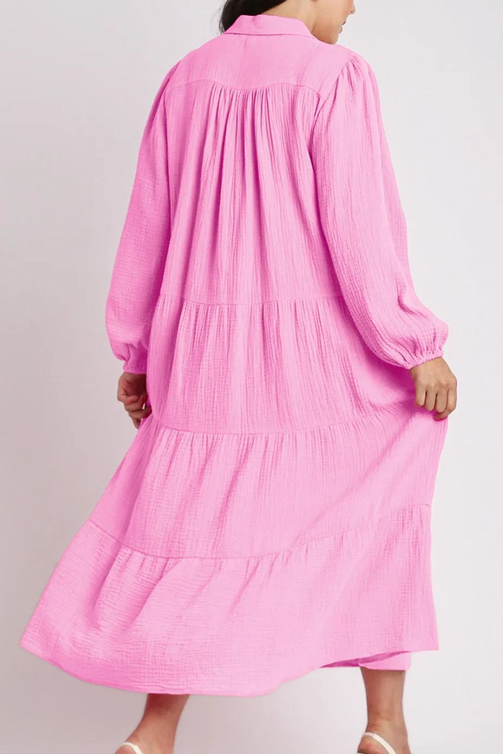 Tiered Johnny Collar Long Sleeve Dress.