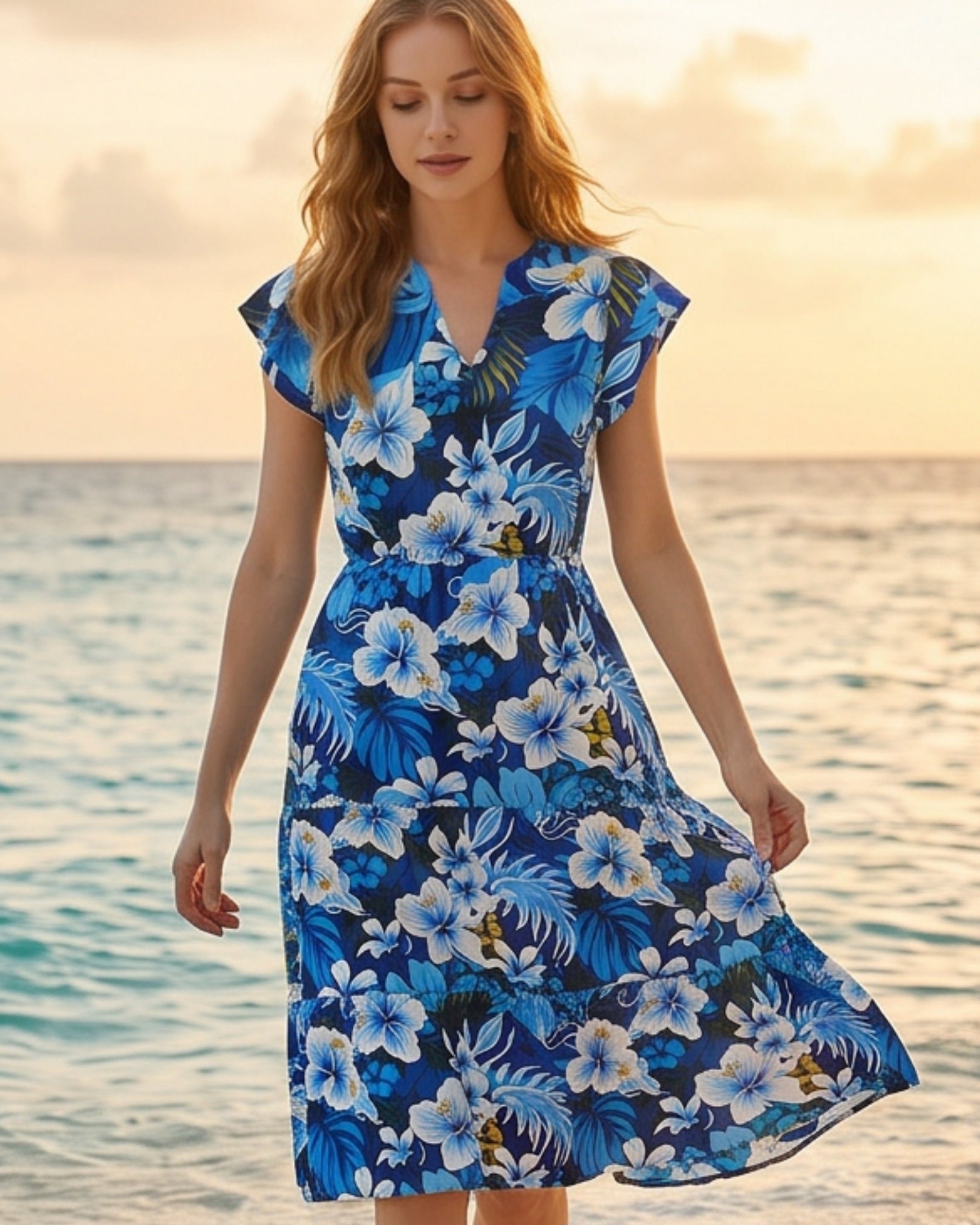 Tiered Midi Dress - Blue Hawaiian