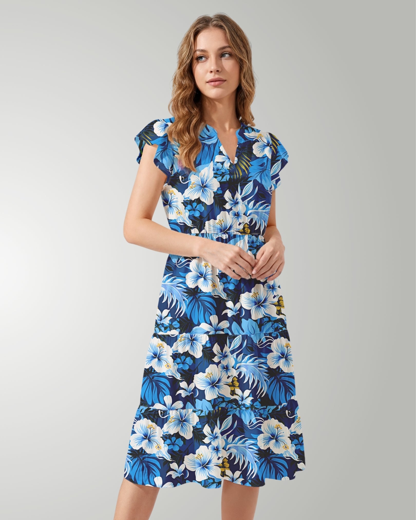 Tiered Midi Dress - Blue Hawaiian