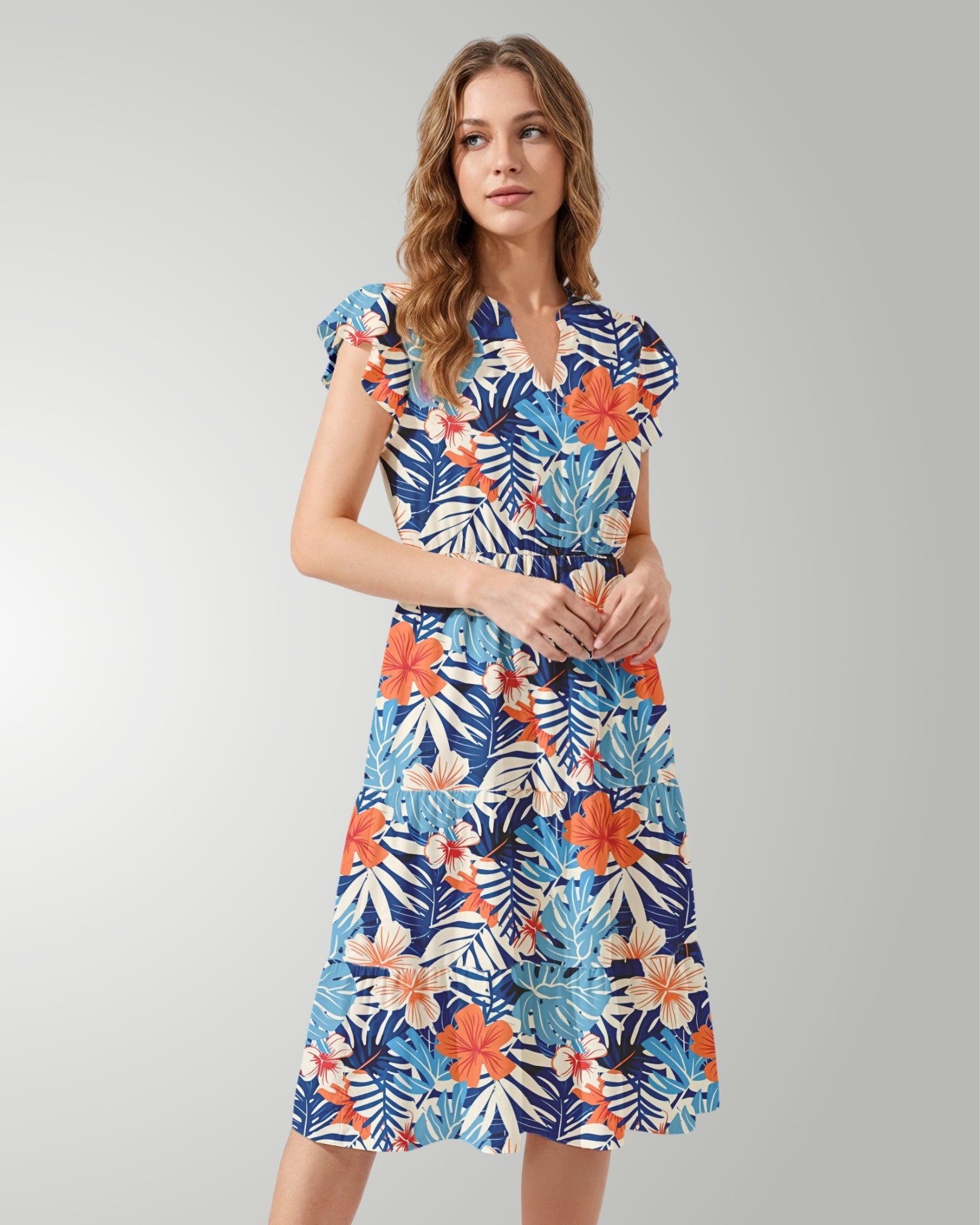 Tiered Midi Dress - Island Oasis