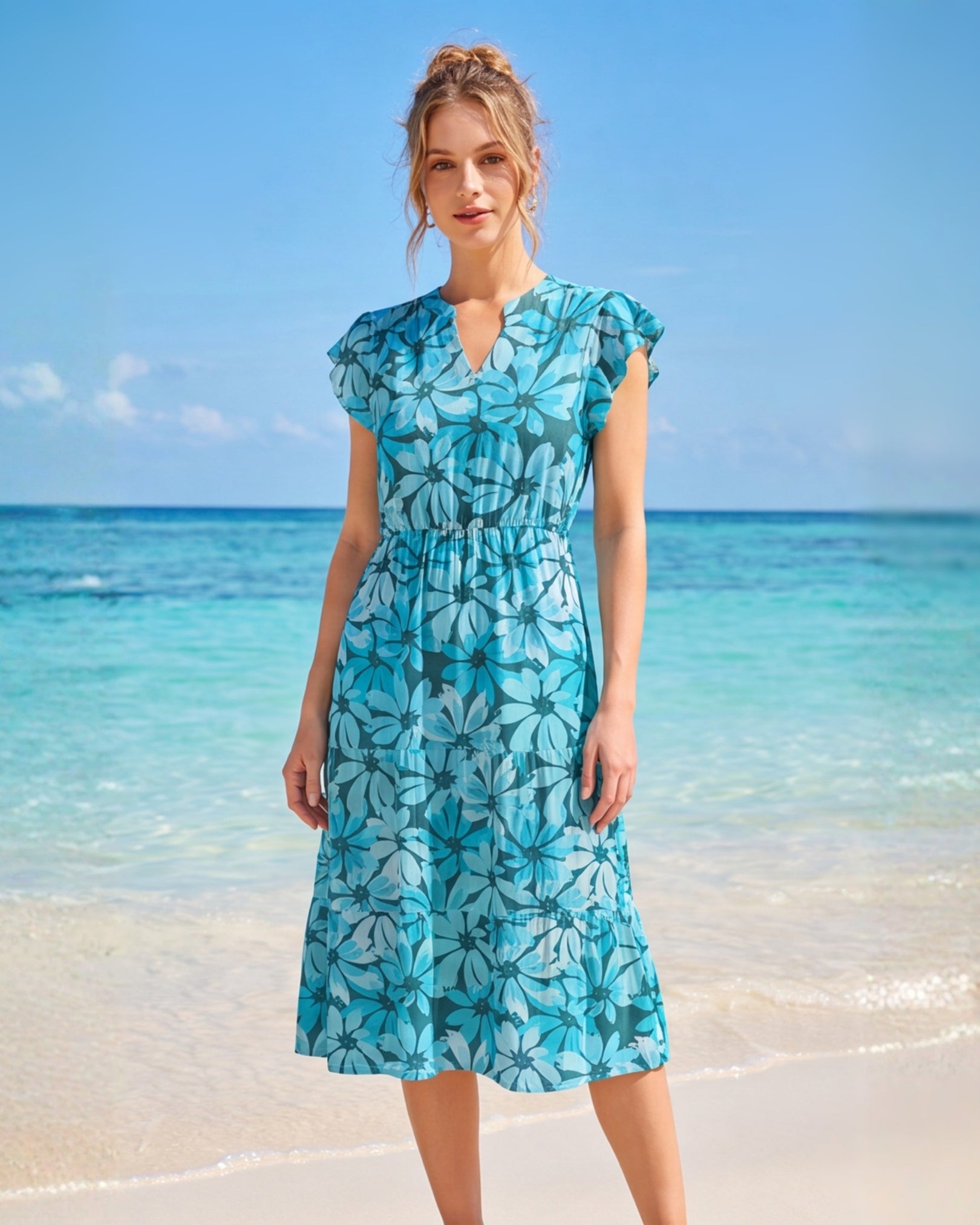 Tiered Midi Dress - Seaside Sonata