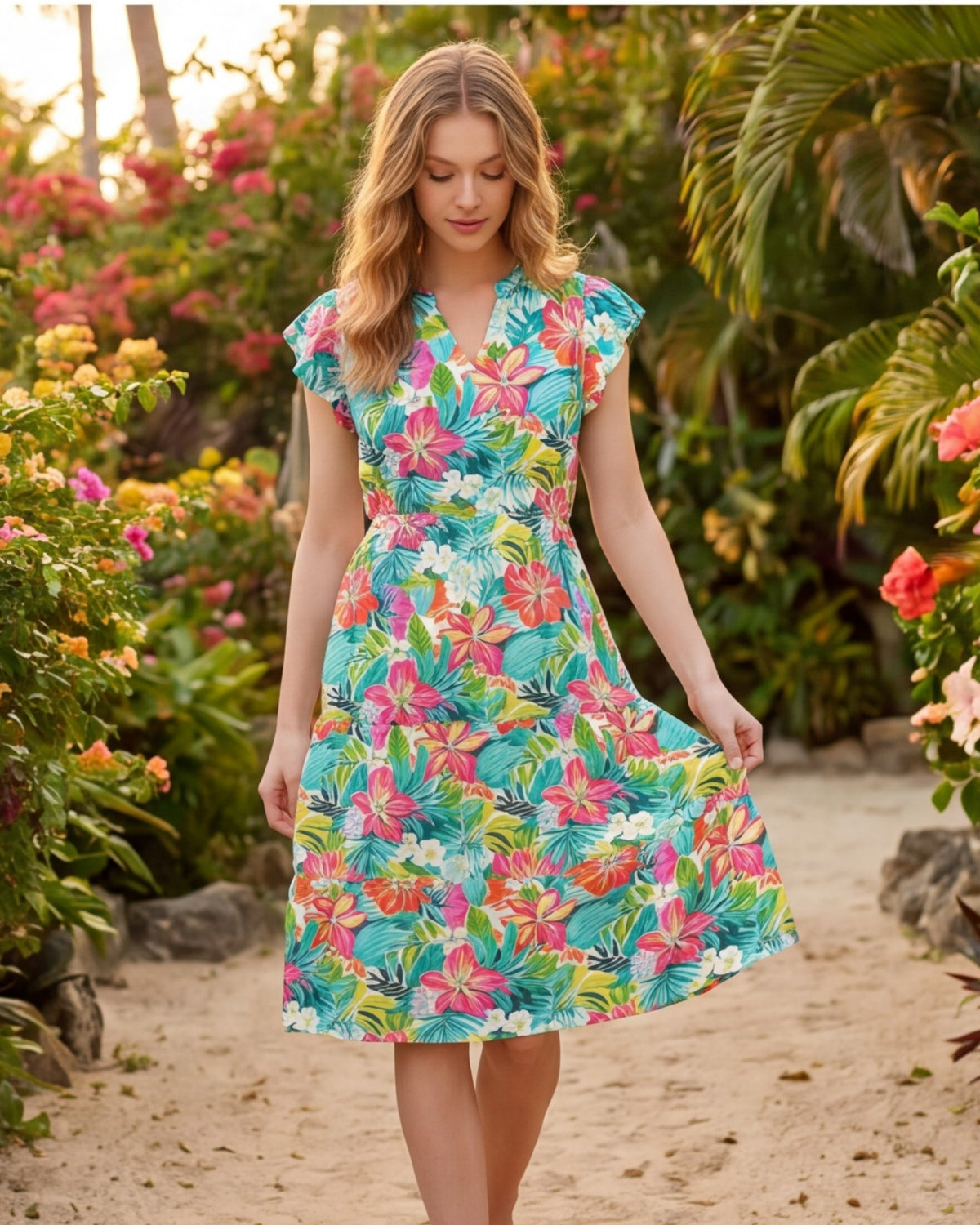 Tiered Midi Dress - Sun & Sea Breeze