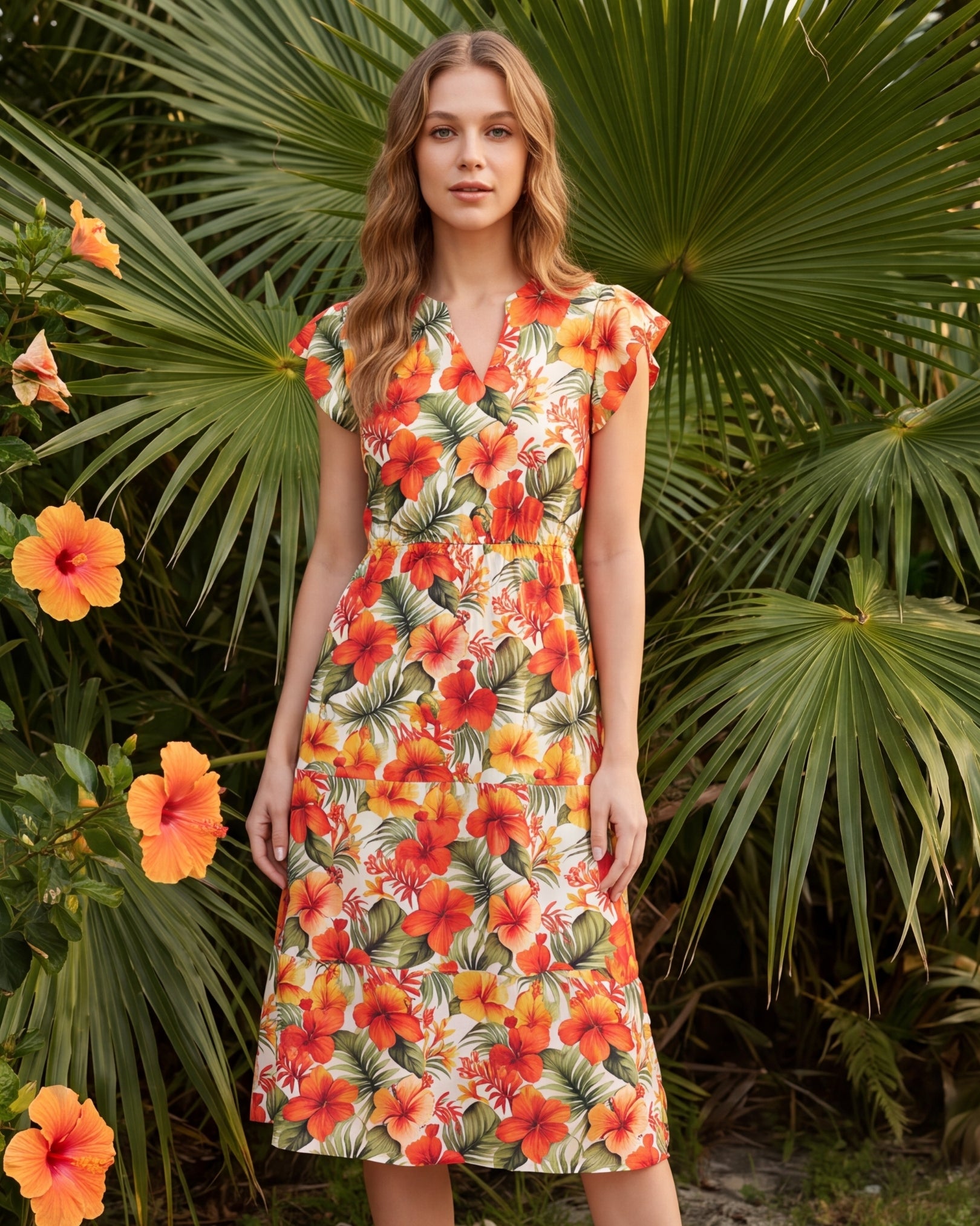 Tiered Midi Dress - Sunset Bloom