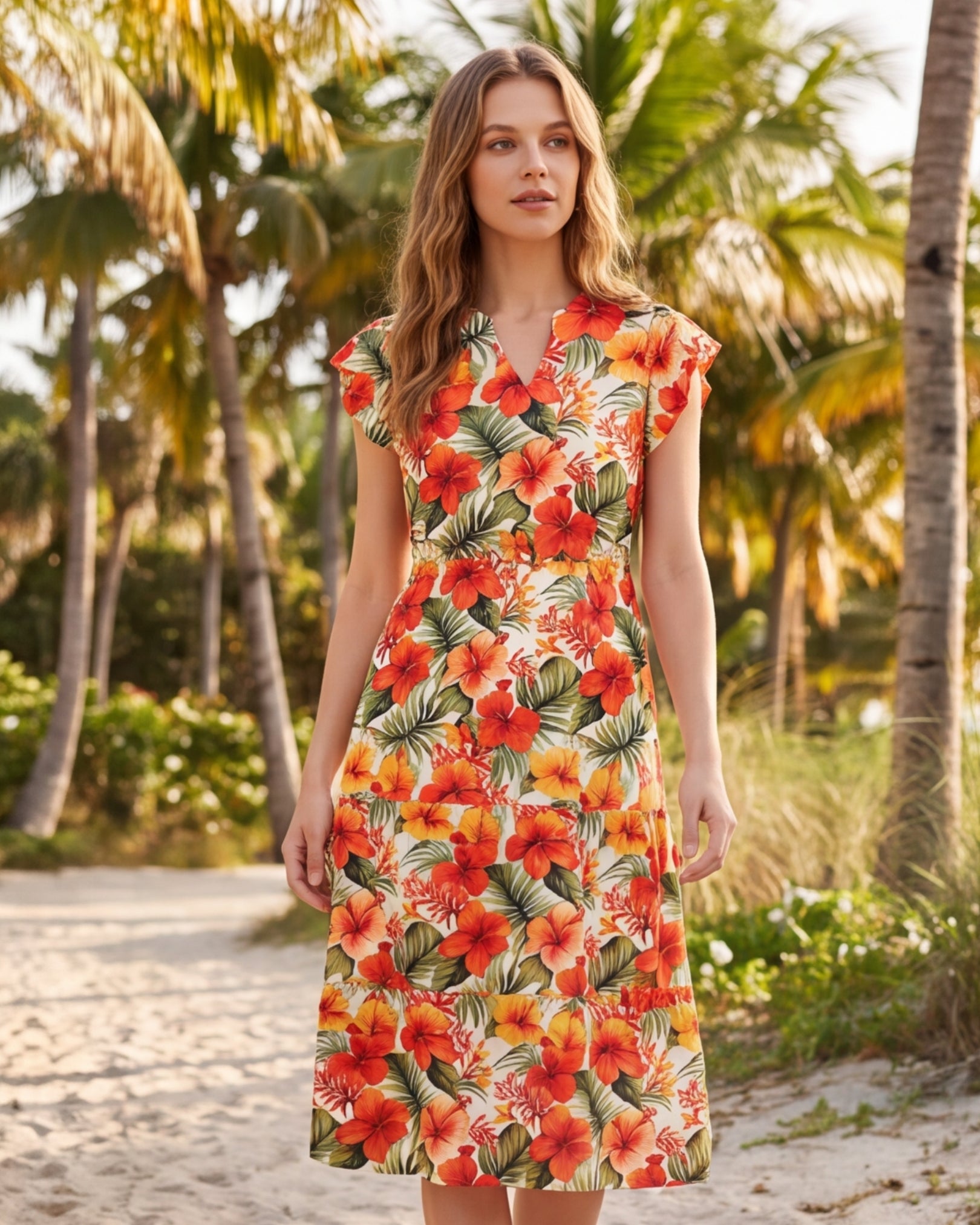 Tiered Midi Dress - Sunset Bloom