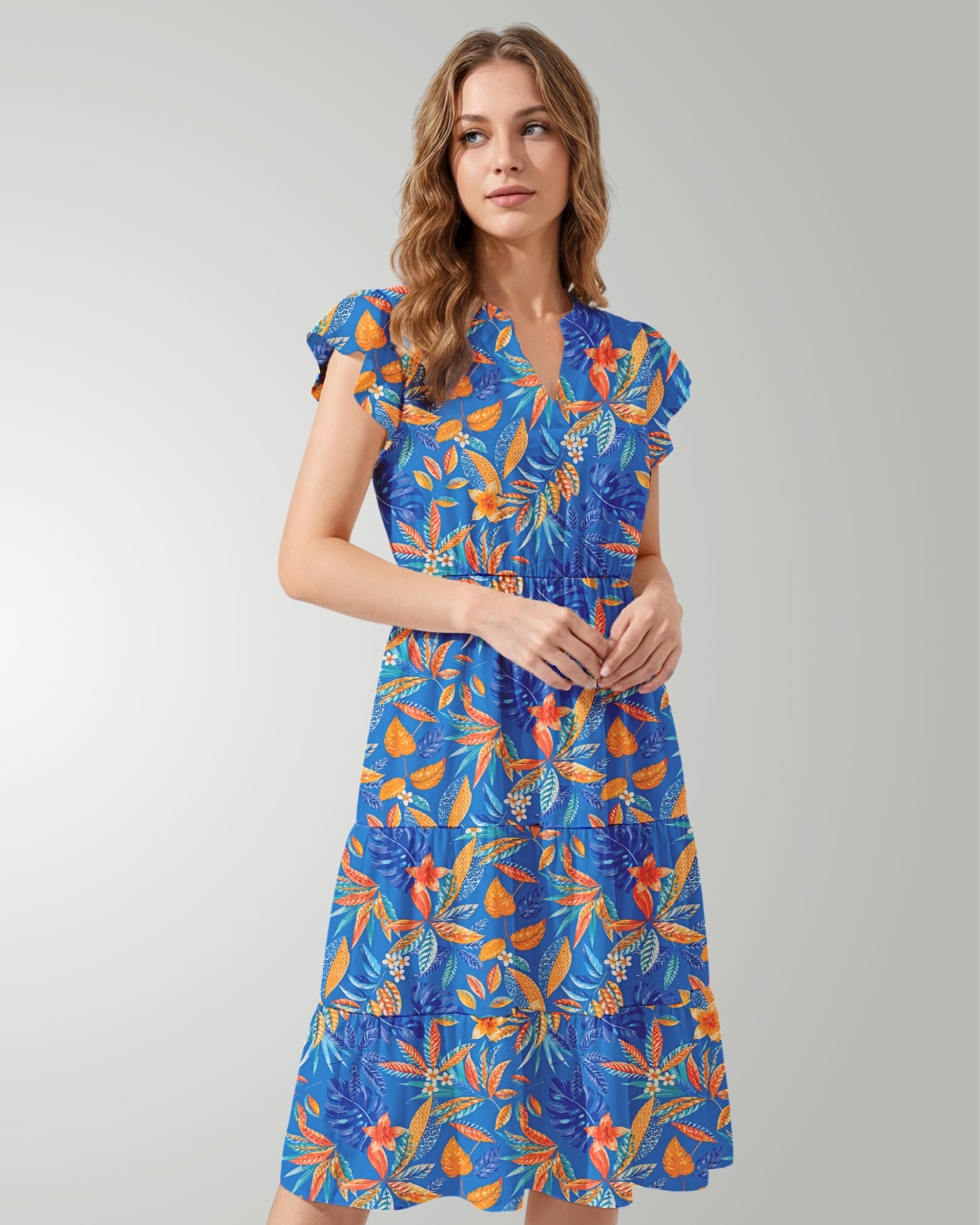 Tiered Midi Dress - Tropical Escape