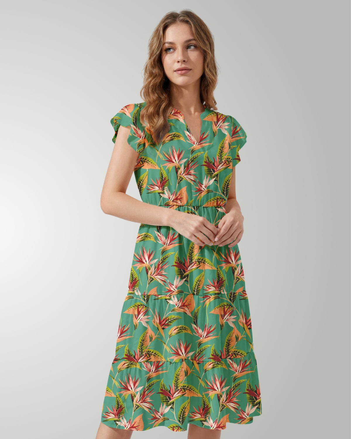 Tiered Midi Dress - Tropical Melody