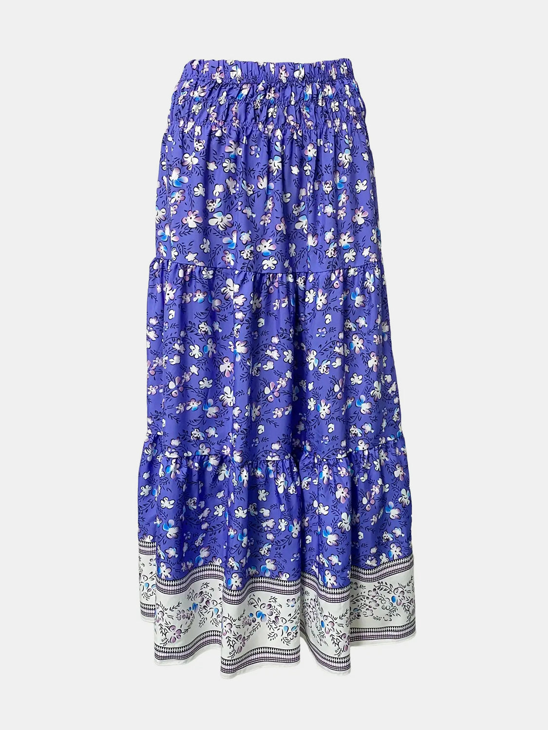 Full Size Tiered Printed Elastic Waist Skirt.