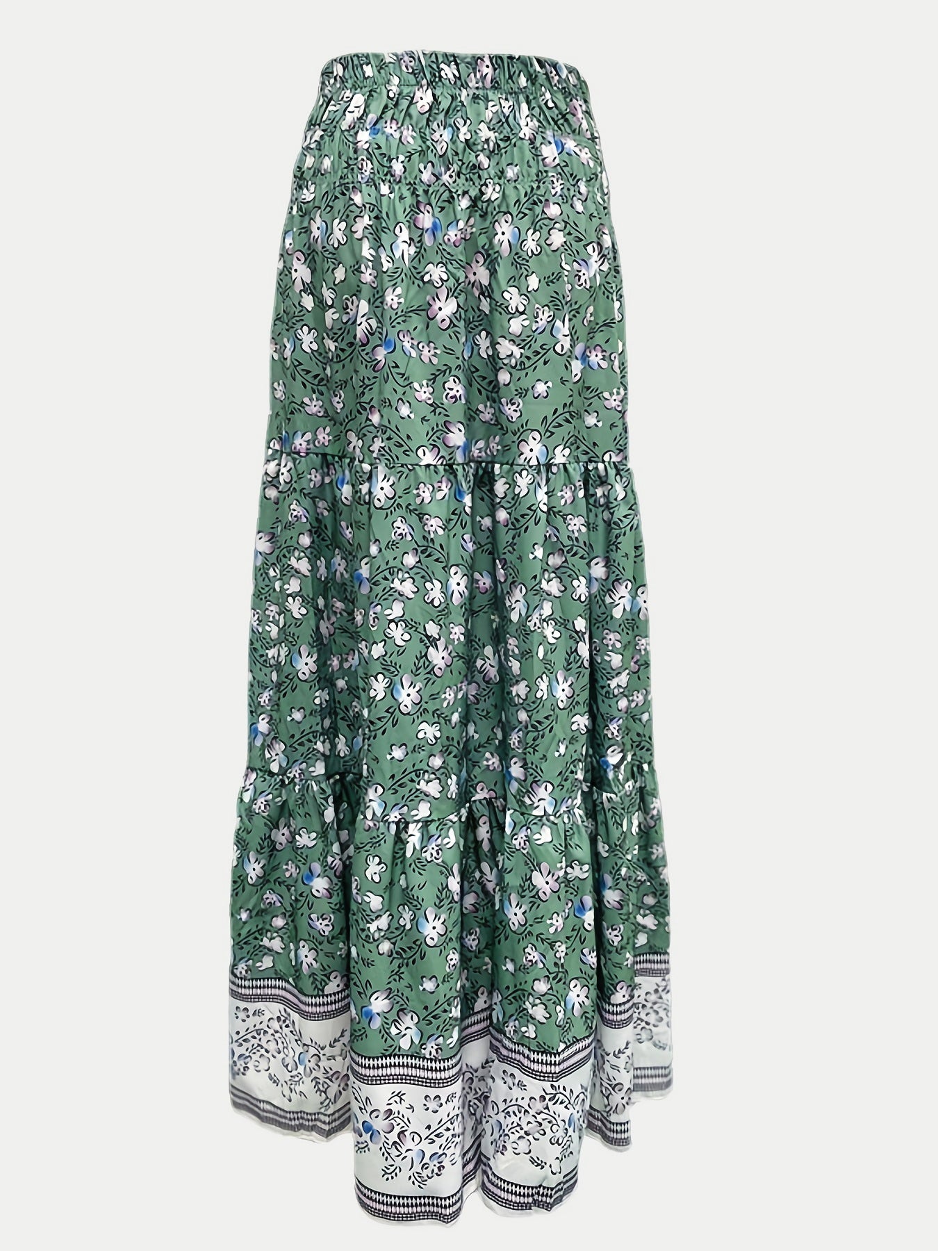 Full Size Tiered Printed Elastic Waist Skirt.