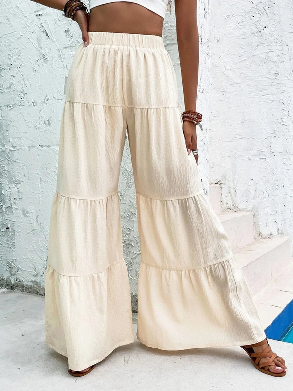Tiered ruffle wide leg pants.