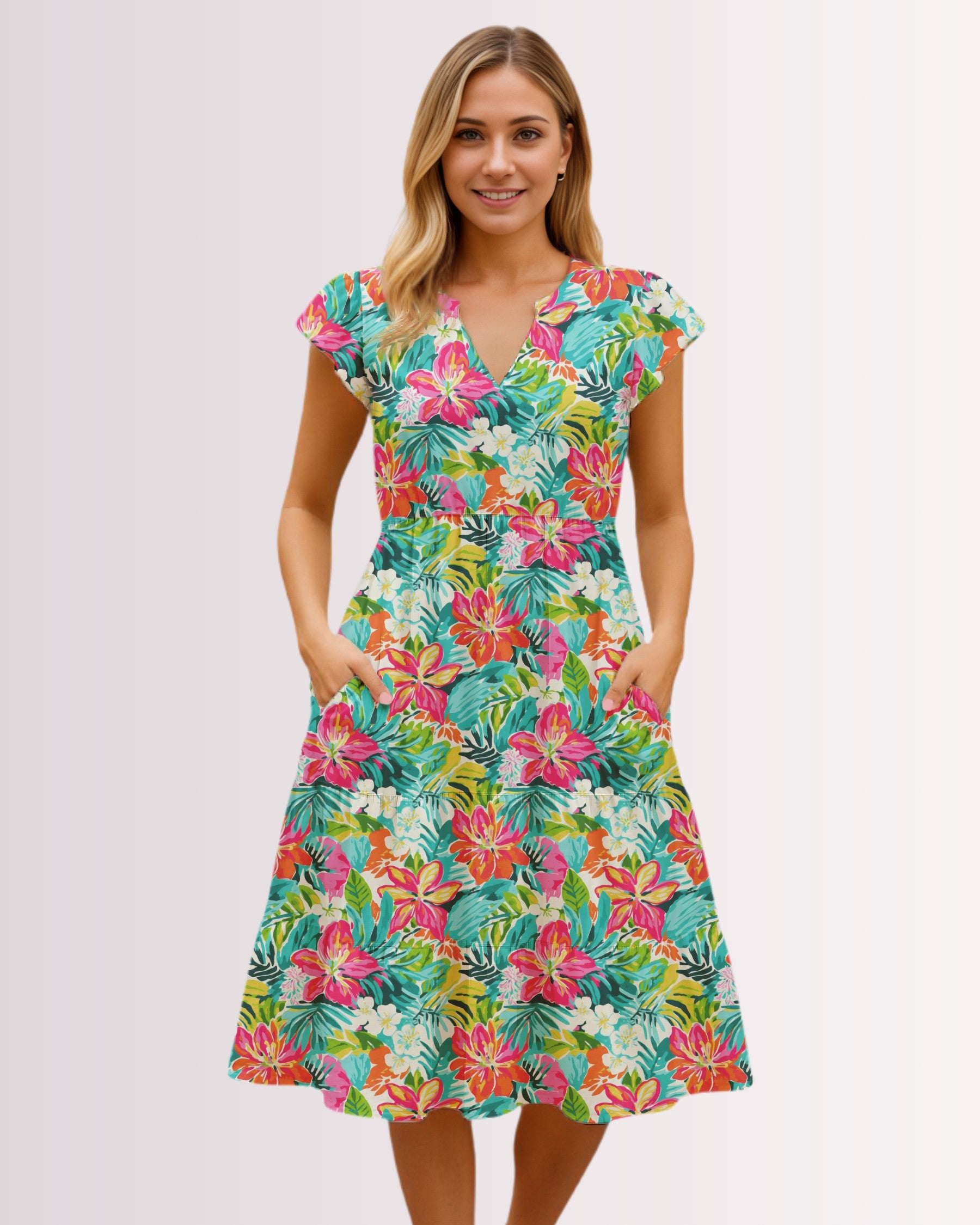 Tiered Midi Dress - Tropical Hawaiian III