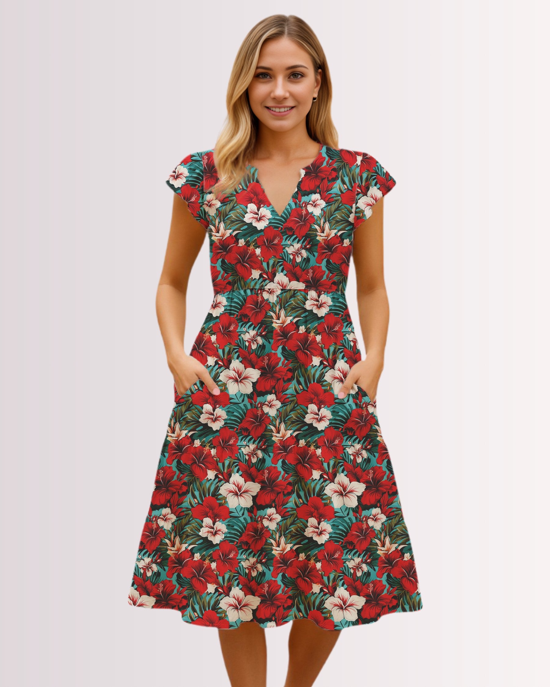 Tiered Midi Dress - Red Hawaiian II