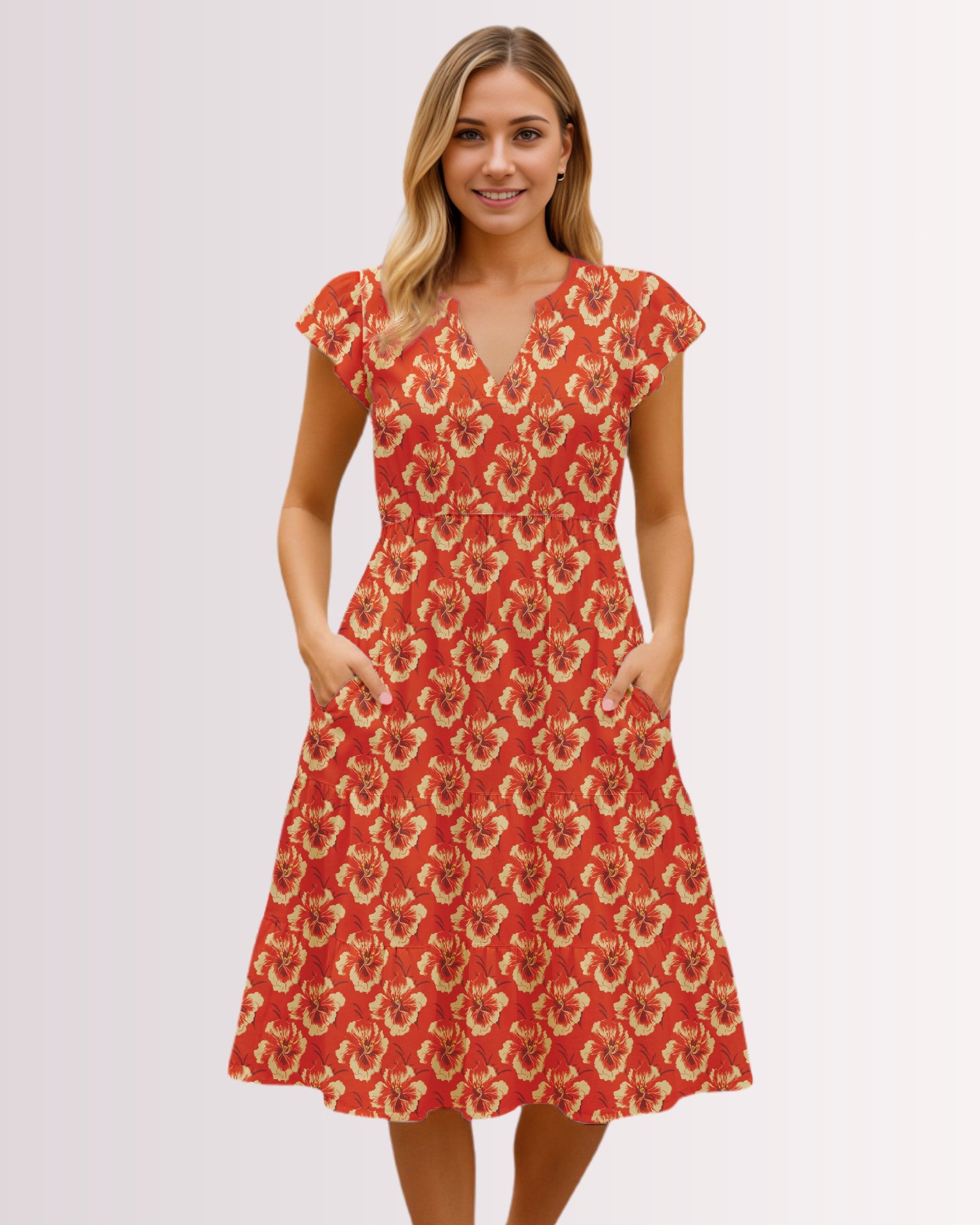 Tiered Midi Dress - Red Hawaiian I