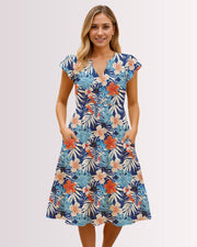 Tiered Midi Dress - Blue Tropoical II