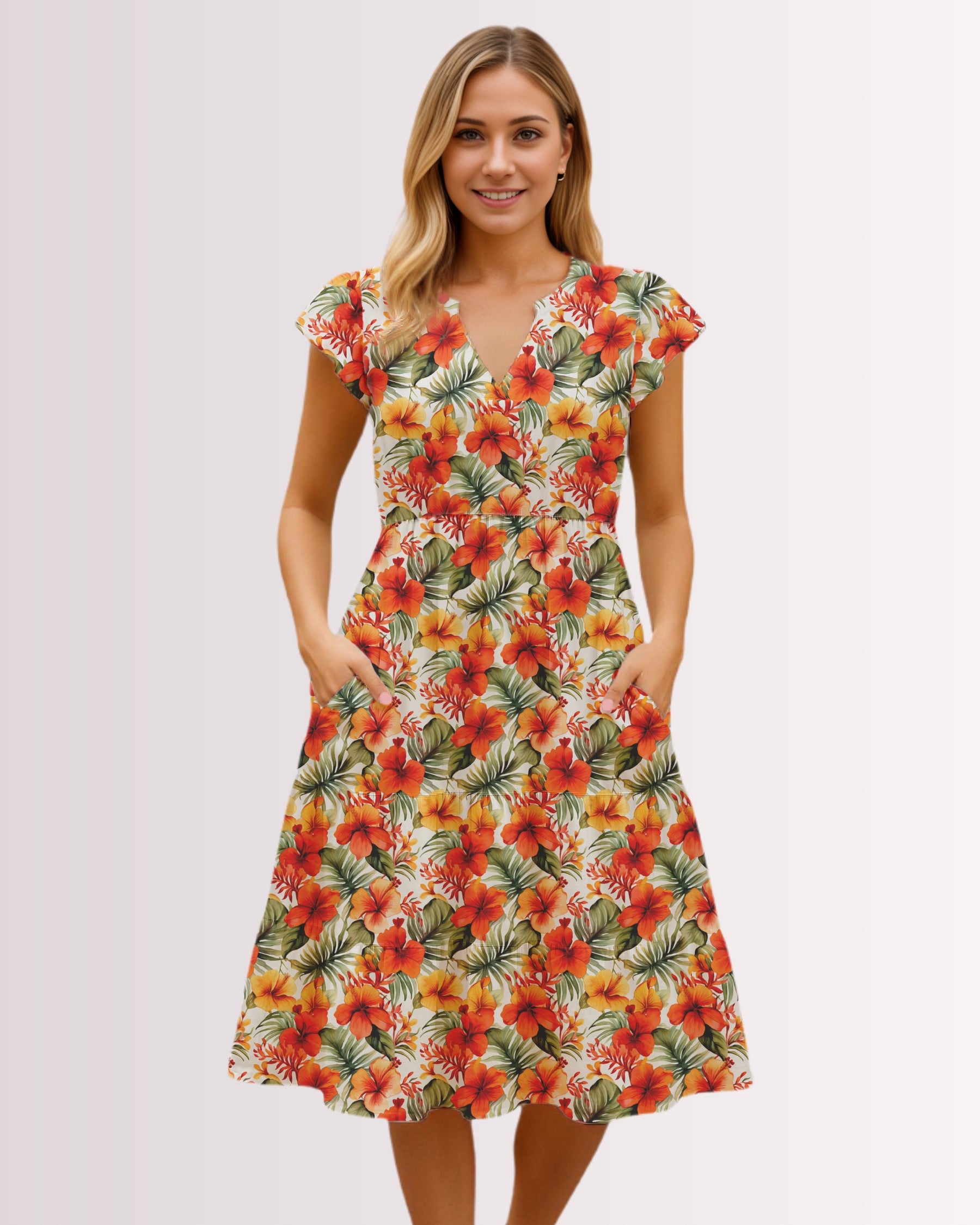 Tiered Midi Dress - Orange Hawaiian III