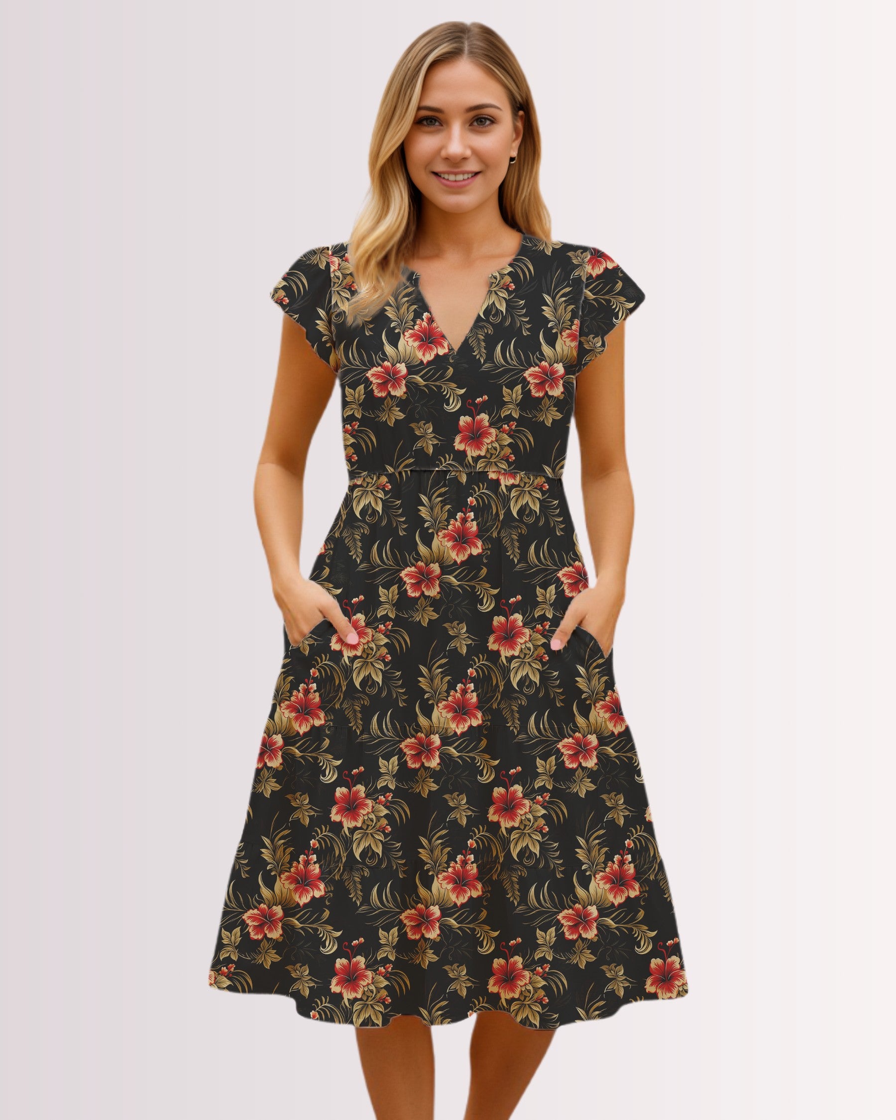 Tiered Midi Dress - Vintage Hawaiian I