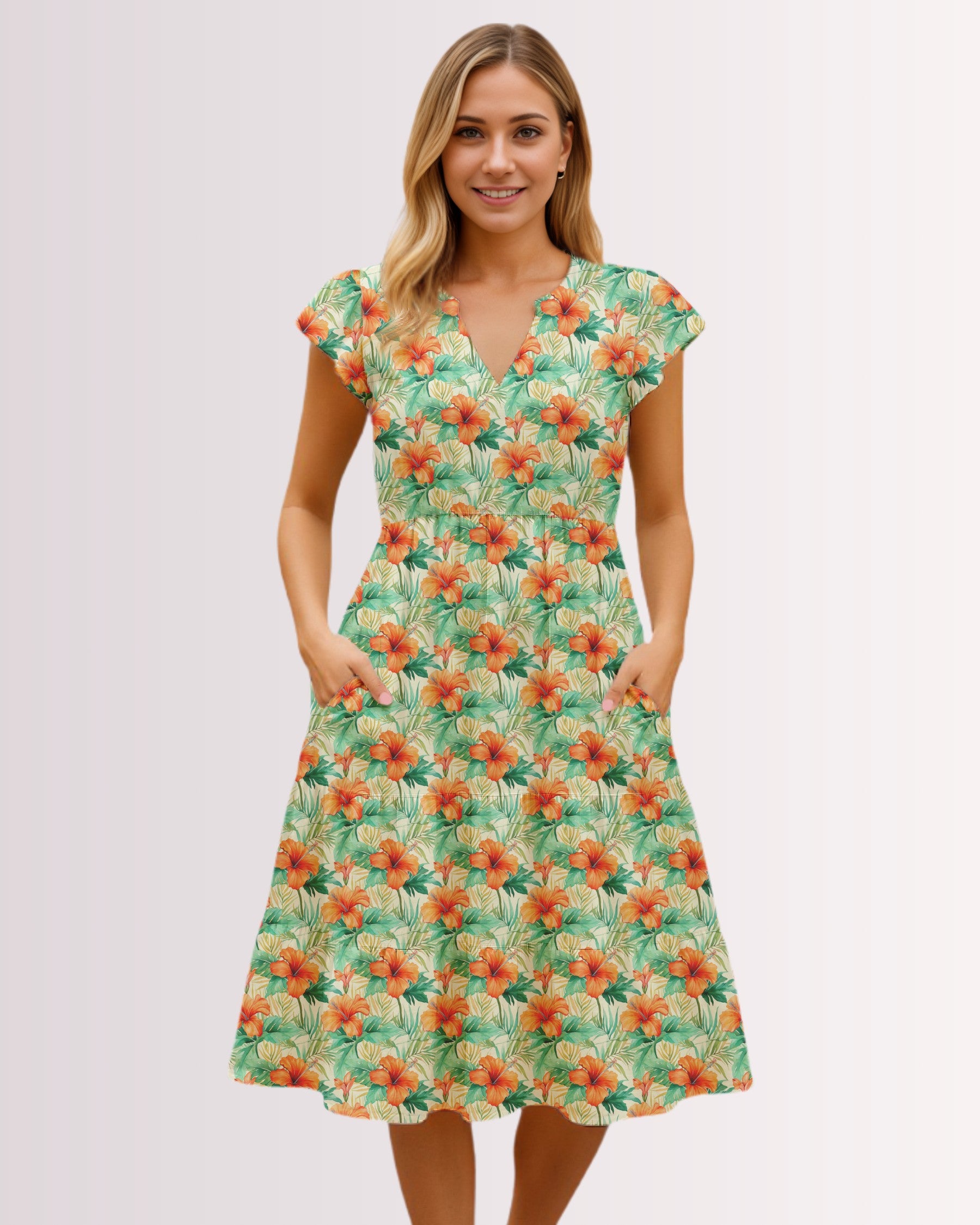 Tiered Midi Dress - Tropical Hawaiian VI