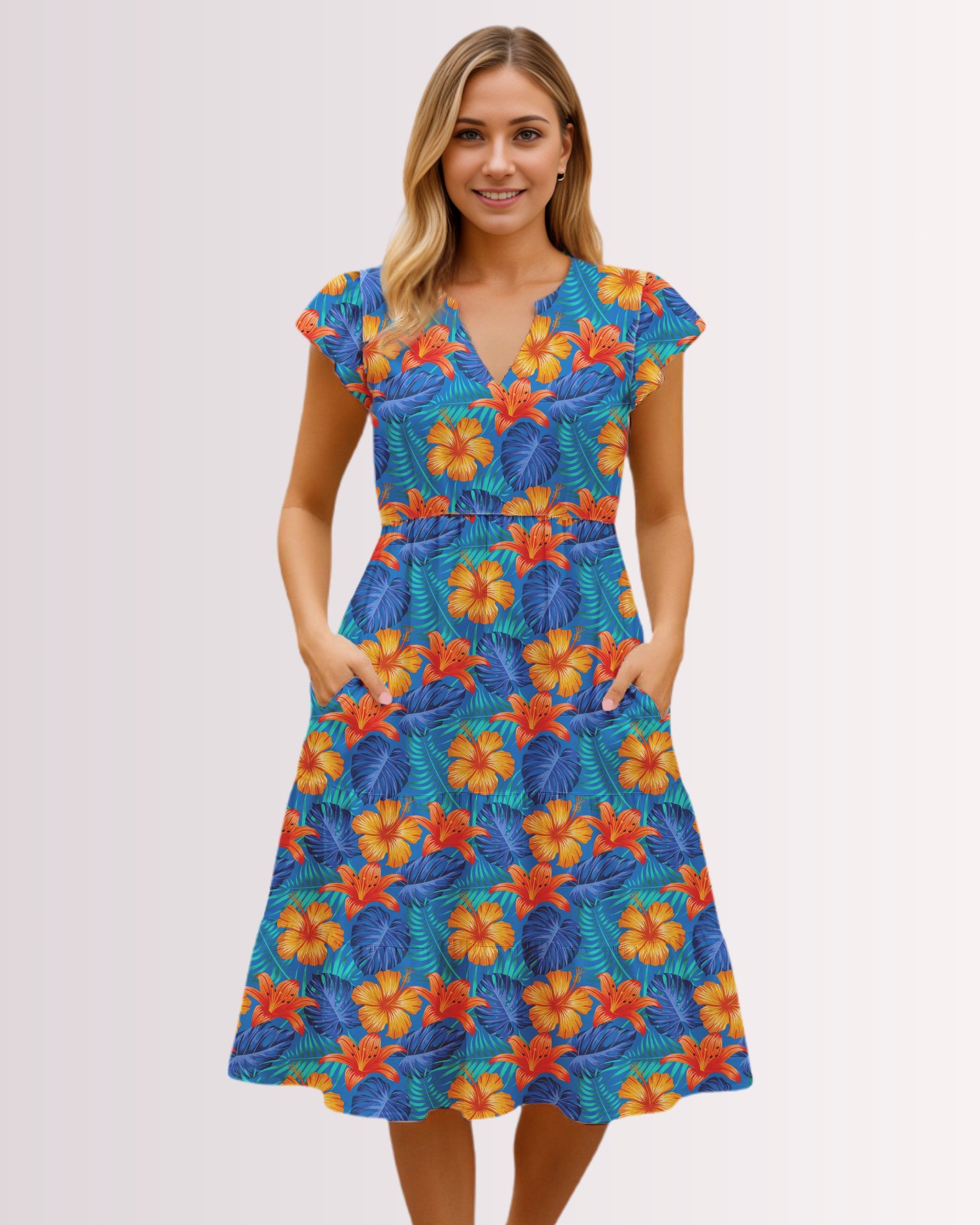 Tiered Midi Dress - Hawaiian Tropix II