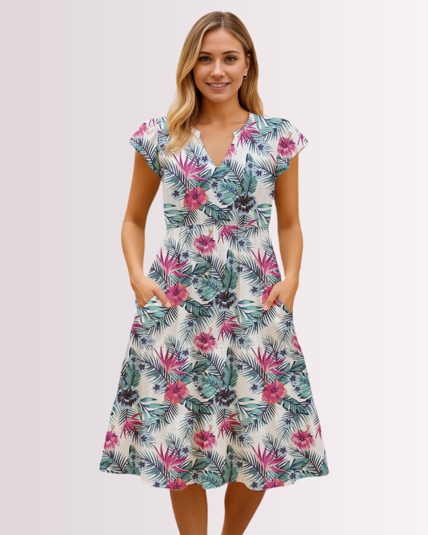 Tiered Midi Dress - Tropical V