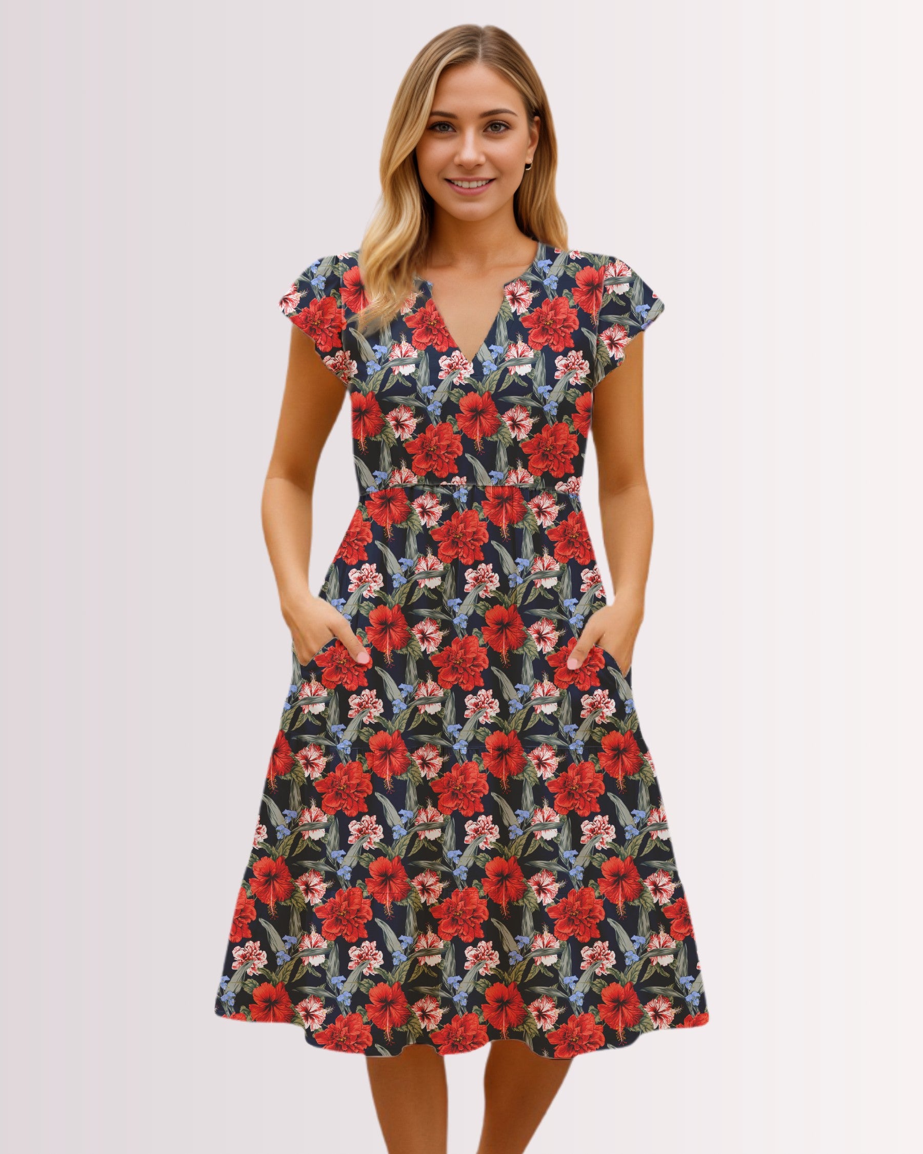 Tiered Midi Dress - Tropical Floral IX