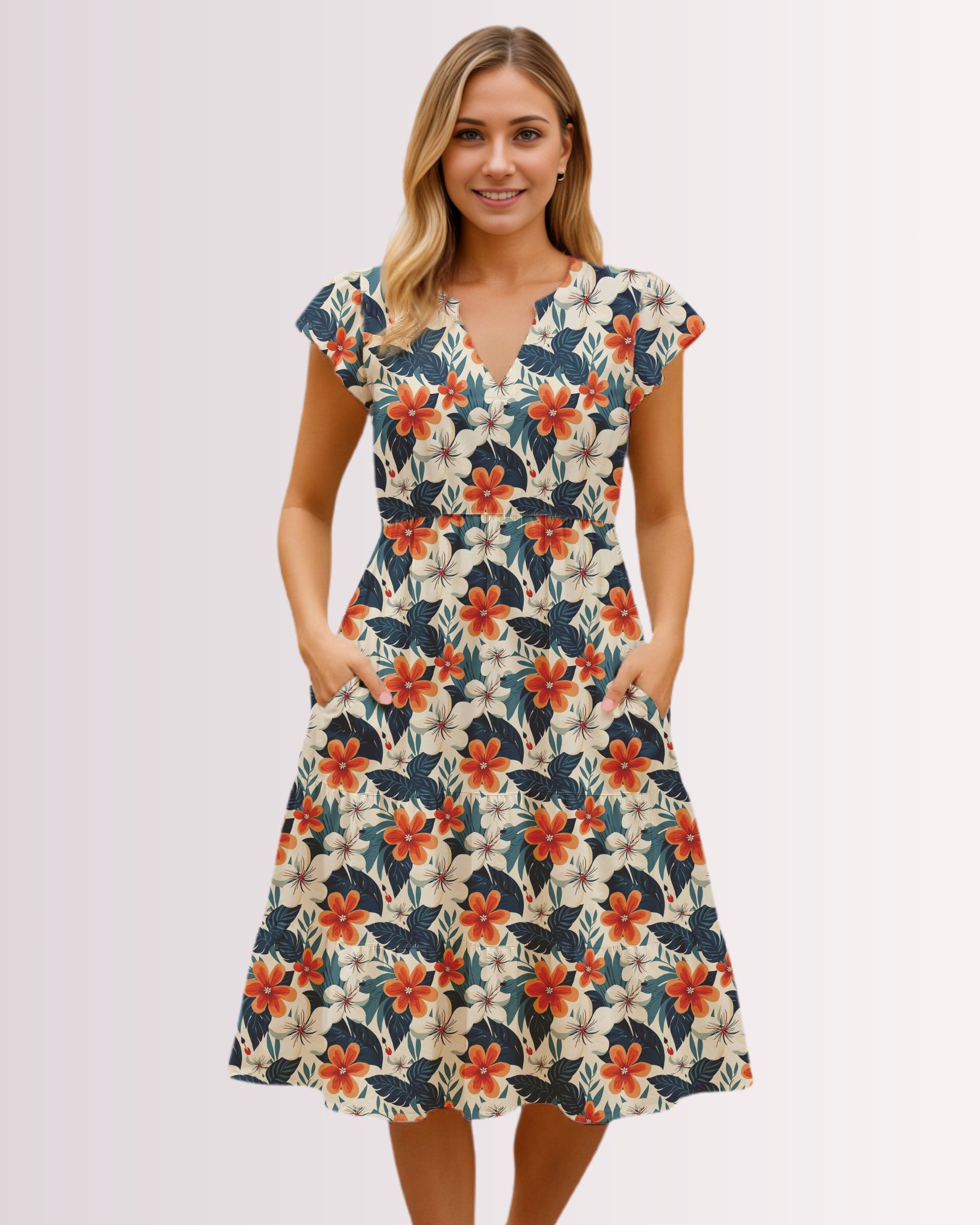 Tiered Midi Dress - Tropical Floral II