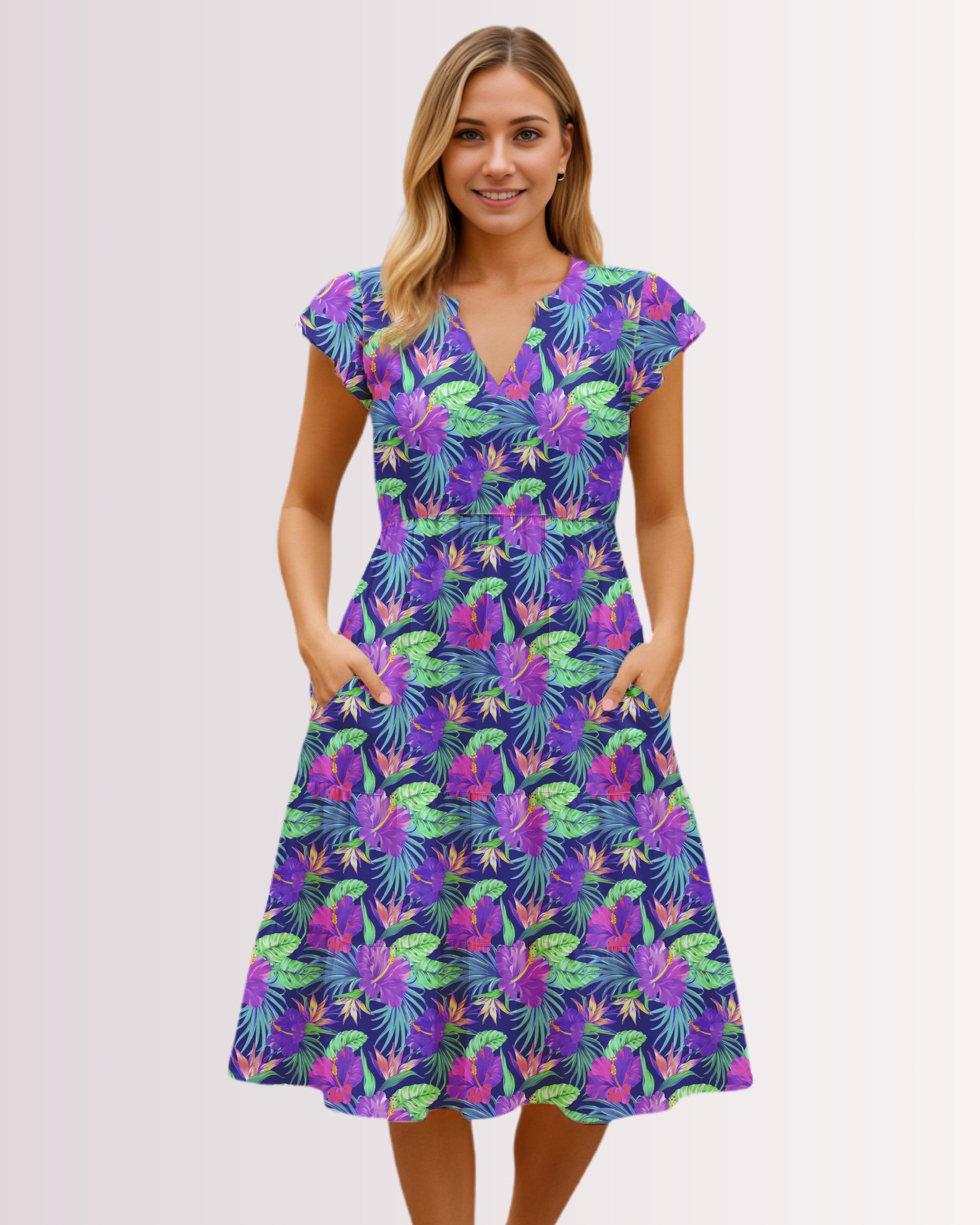 Tiered Midi Dress - Purple Hawaiian IV