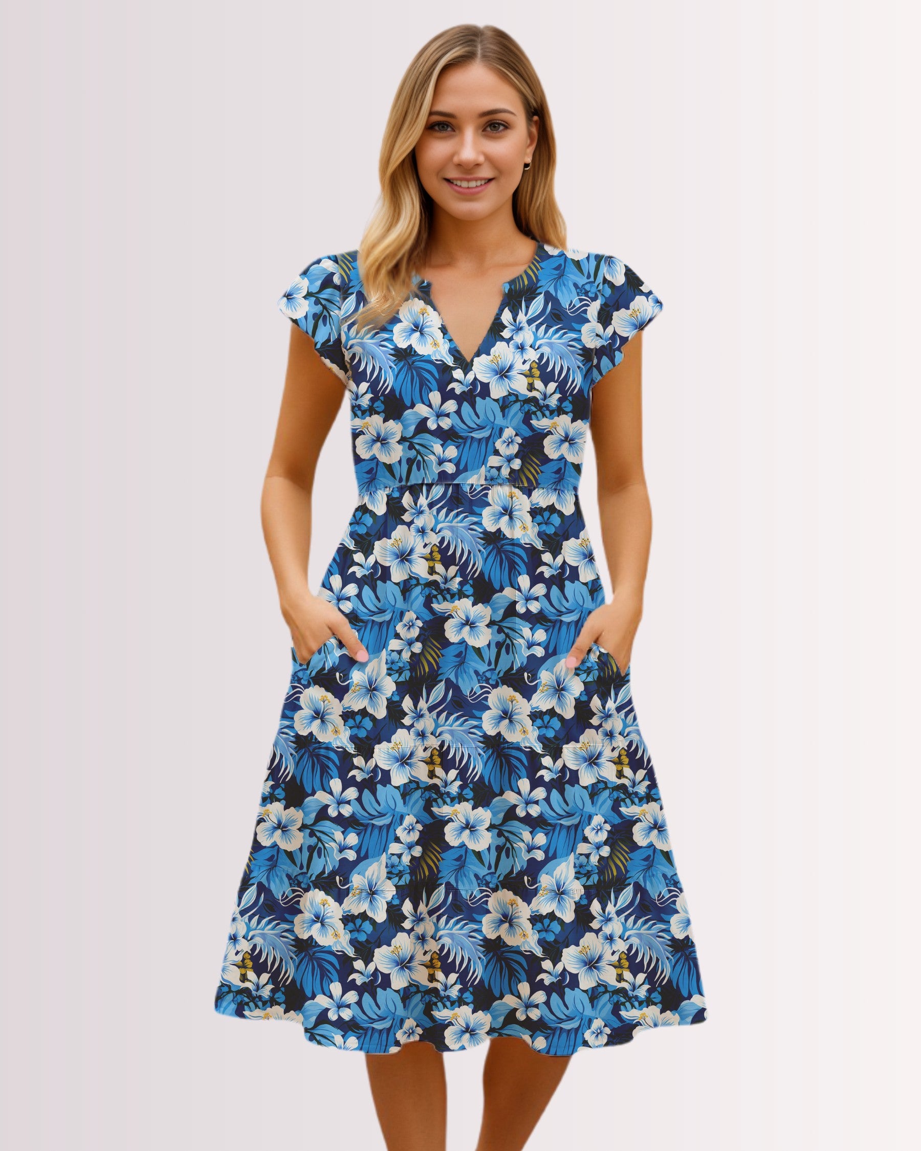 Tiered Midi Dress - Blue Hawaiian I