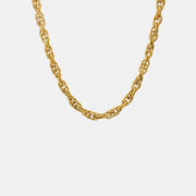 Gold-plated titanium steel chain necklace featuring polished interlocking links with a textured, braided profile and classic curved silhouette.