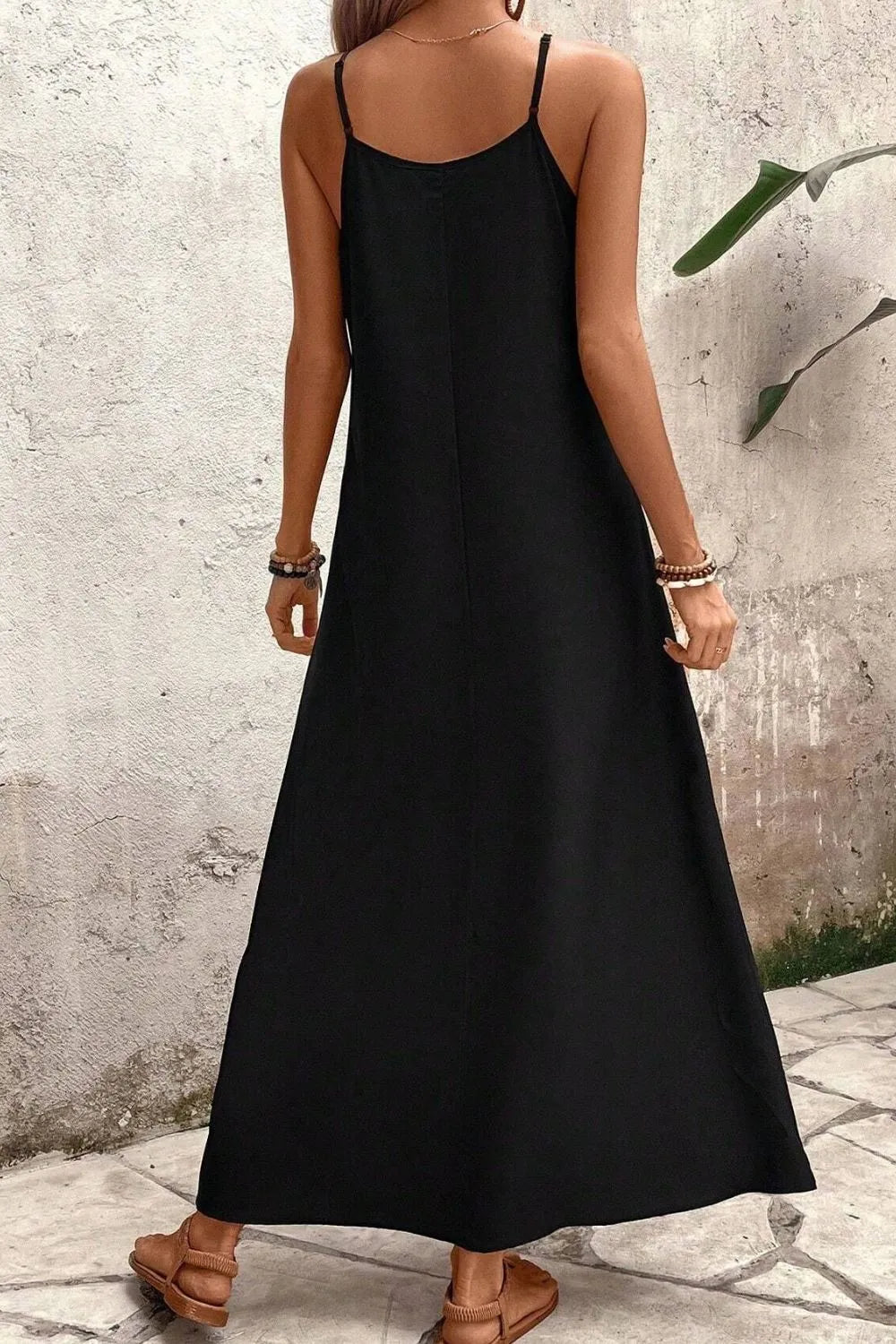 Tropical Leaf Print V-Neck Maxi Cami Dress.