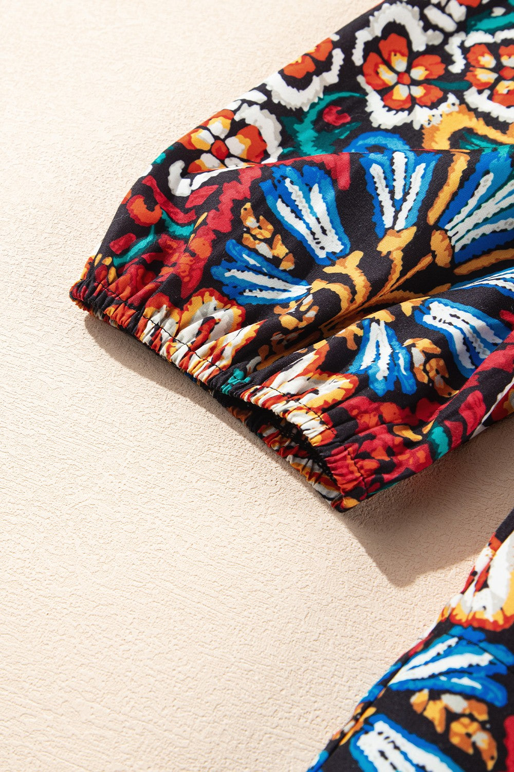 Tropical Print Puff Sleeve Knot Front Blouse.