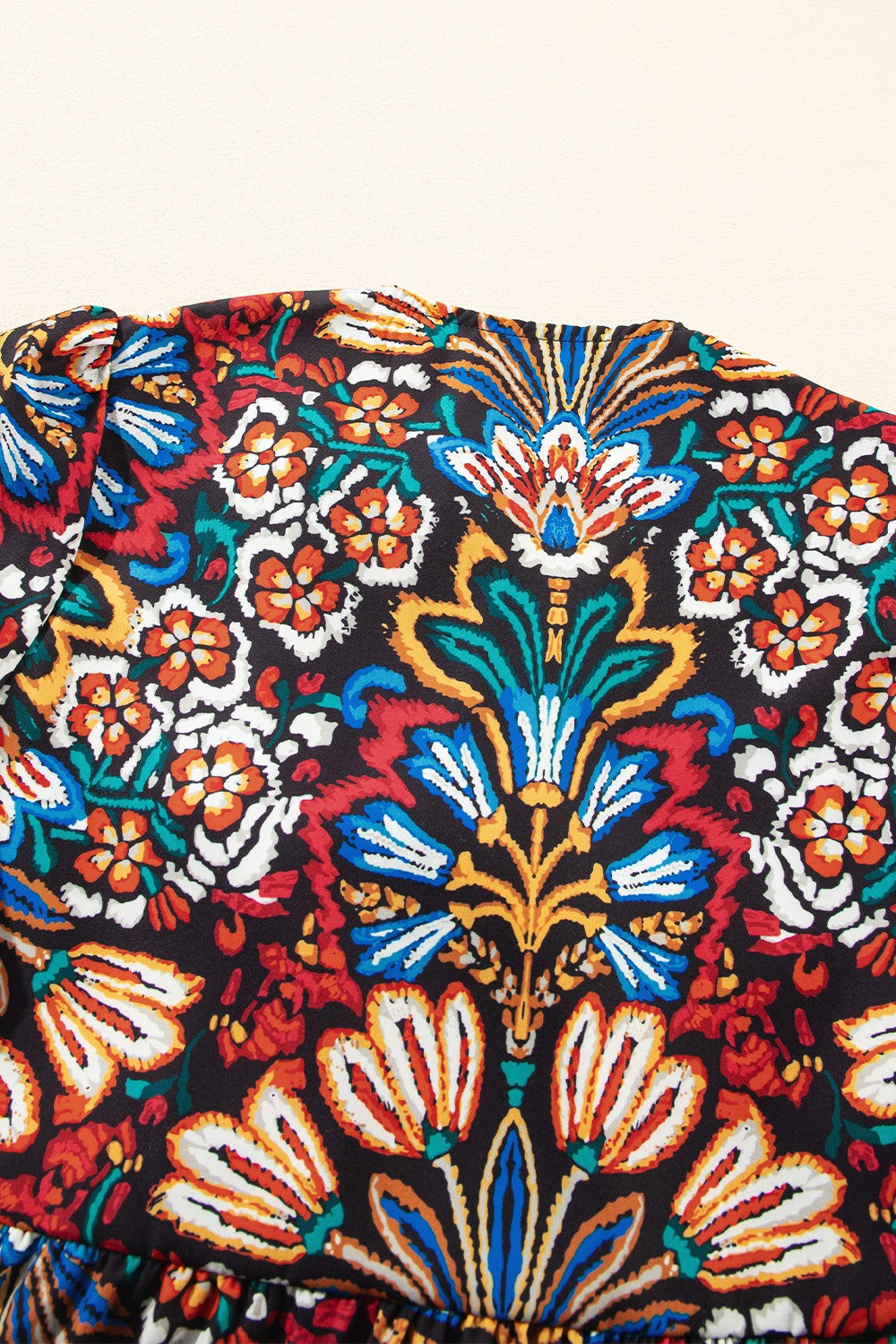 Tropical Print Puff Sleeve Knot Front Blouse.