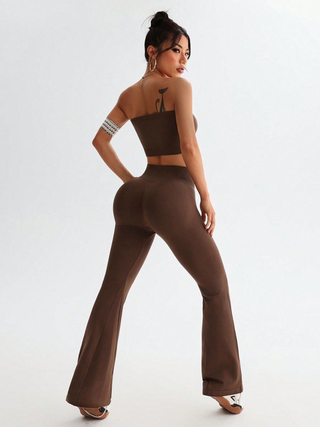 Tube Top and High Waist Flare Pants Active Set.