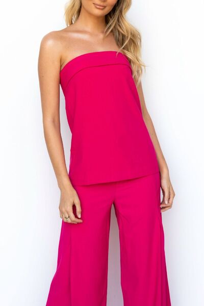 Tube Top and Wide Leg Pants Set.