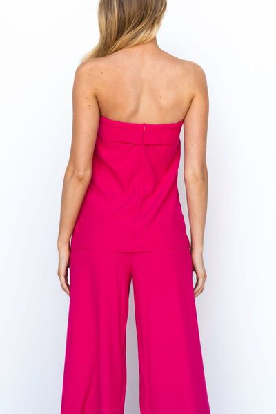 Tube Top and Wide Leg Pants Set.