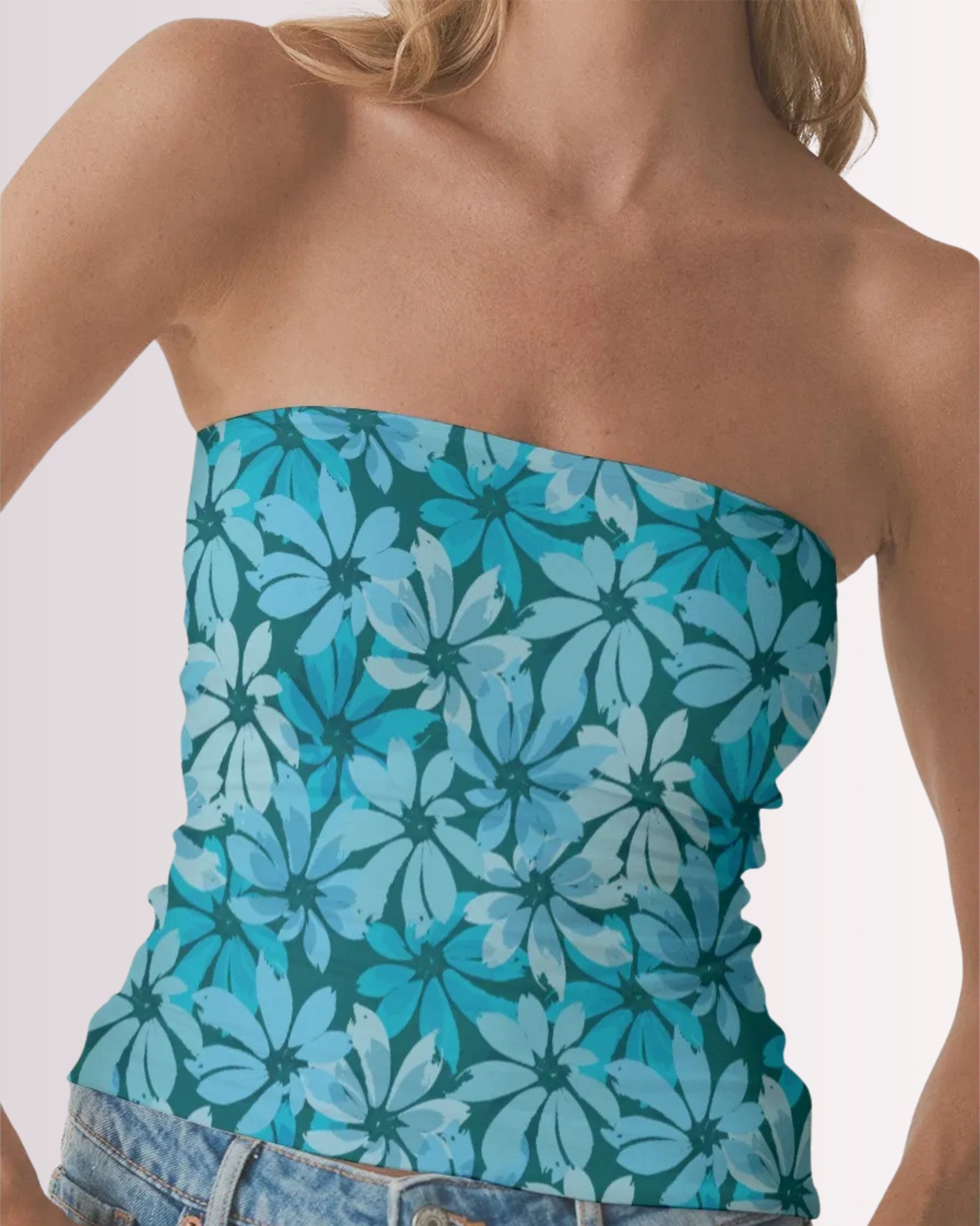 Tube Top - Tropical Blue Floral I