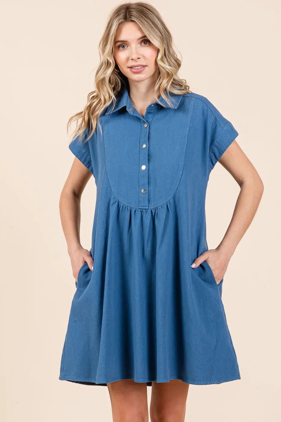 Mittoshop Twill Short Sleeve Collared Mini Dress.