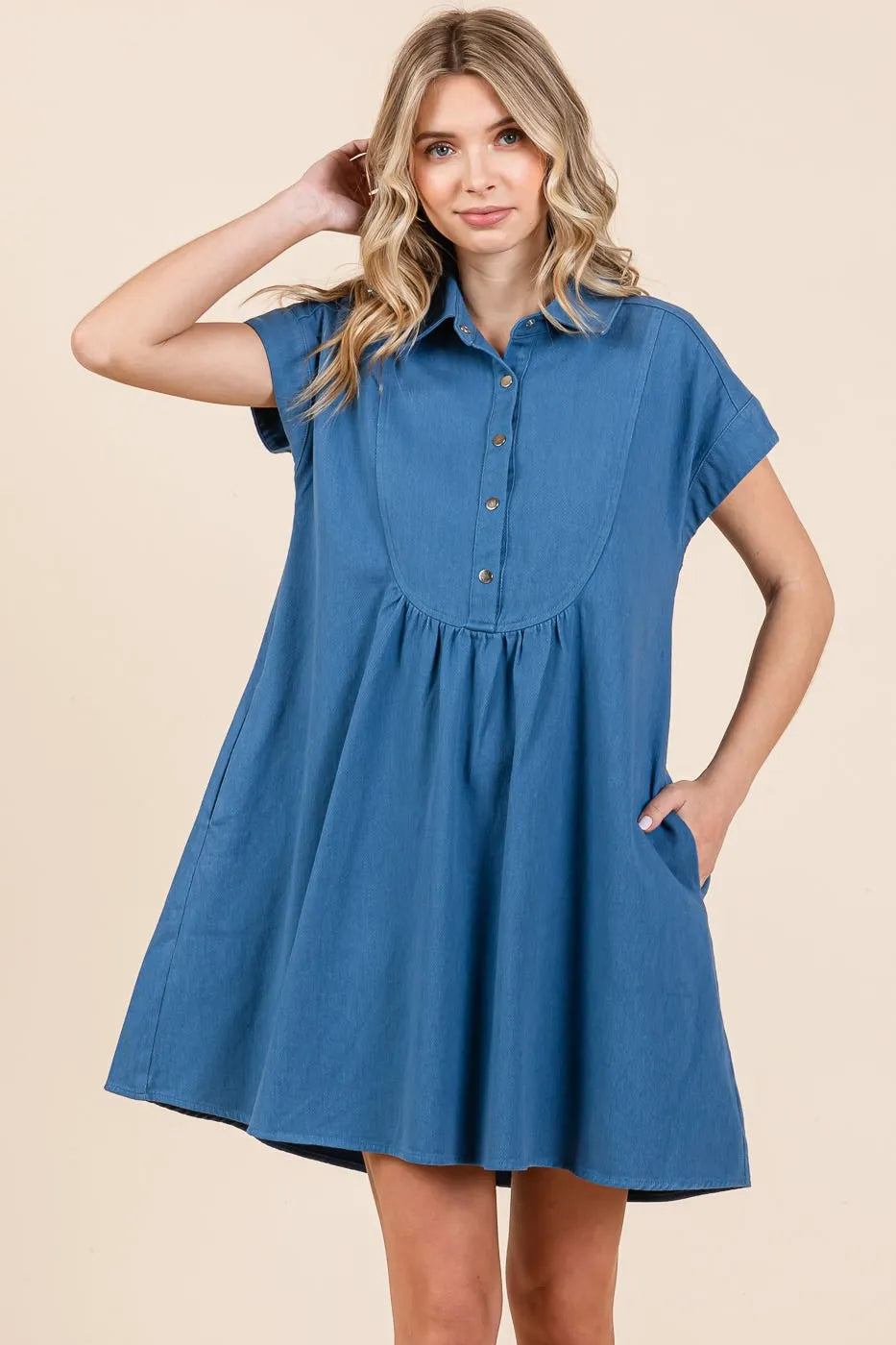 Mittoshop Twill Short Sleeve Collared Mini Dress.