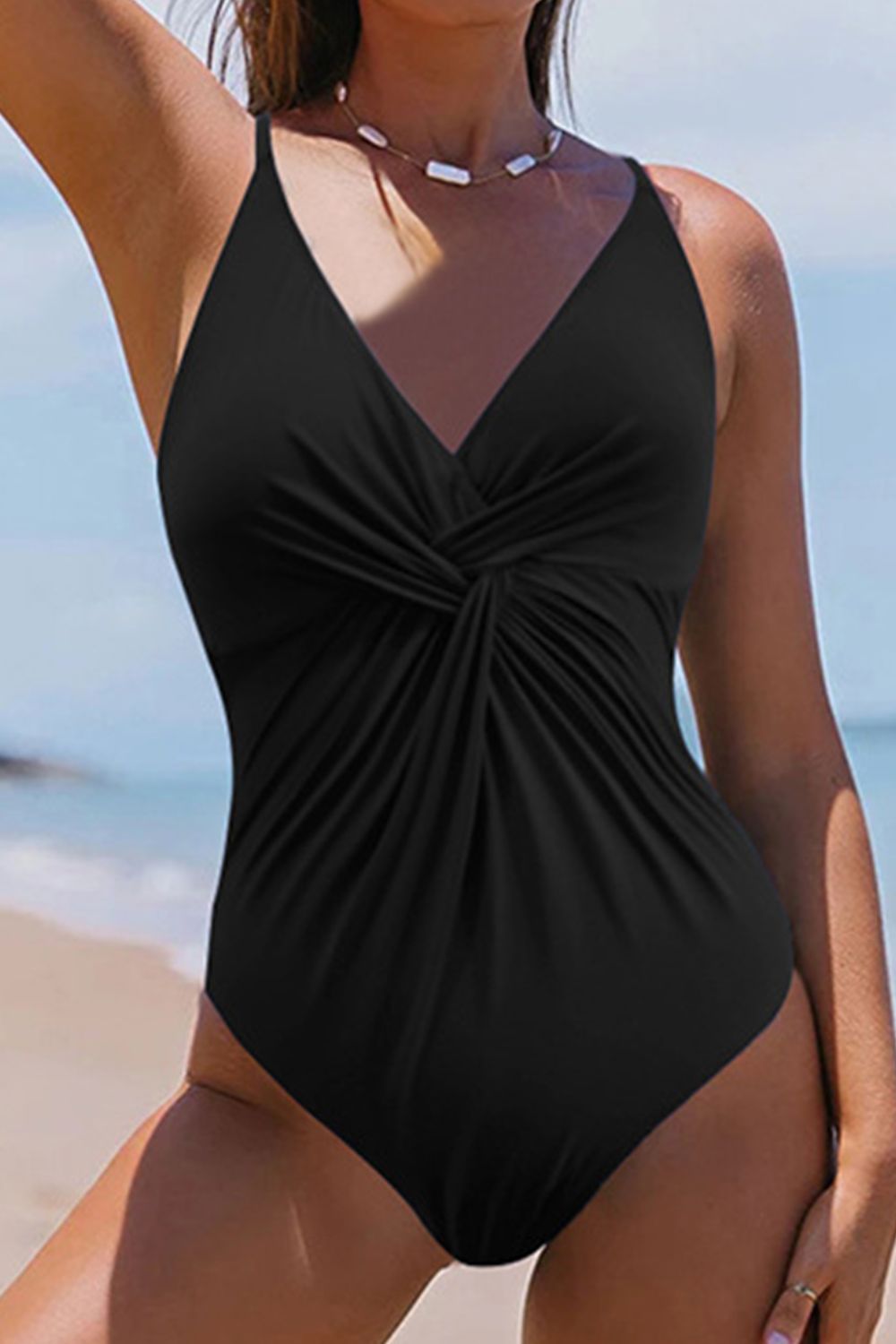 Twisted Crisscross V-Neck One-Piece Swimwear.