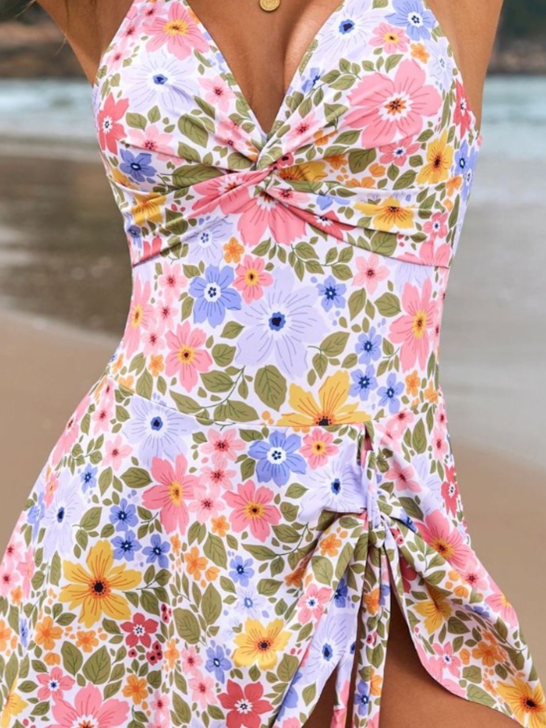 Twisted Front Crisscross Double Spaghetti Strap One-Piece Swimwear.