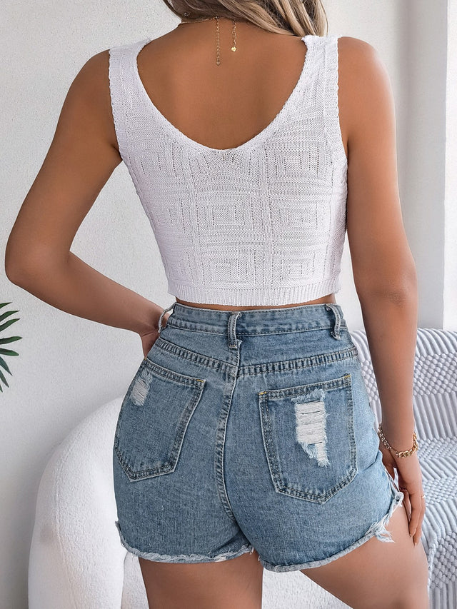 Twisted V-neck knit vest, slightly stretchy.