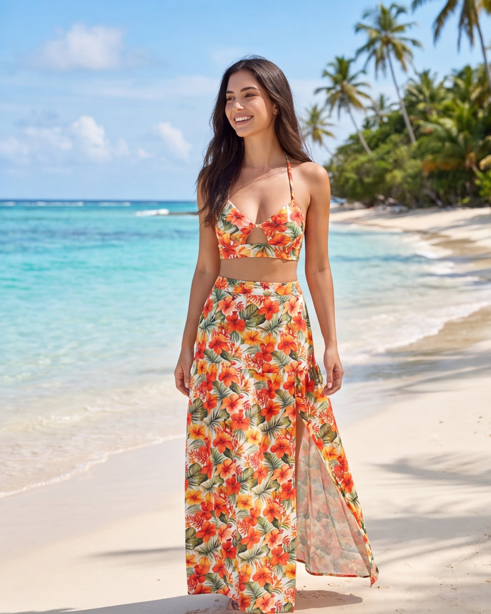 Two-Piece Skirt Set - Sunset Bloom