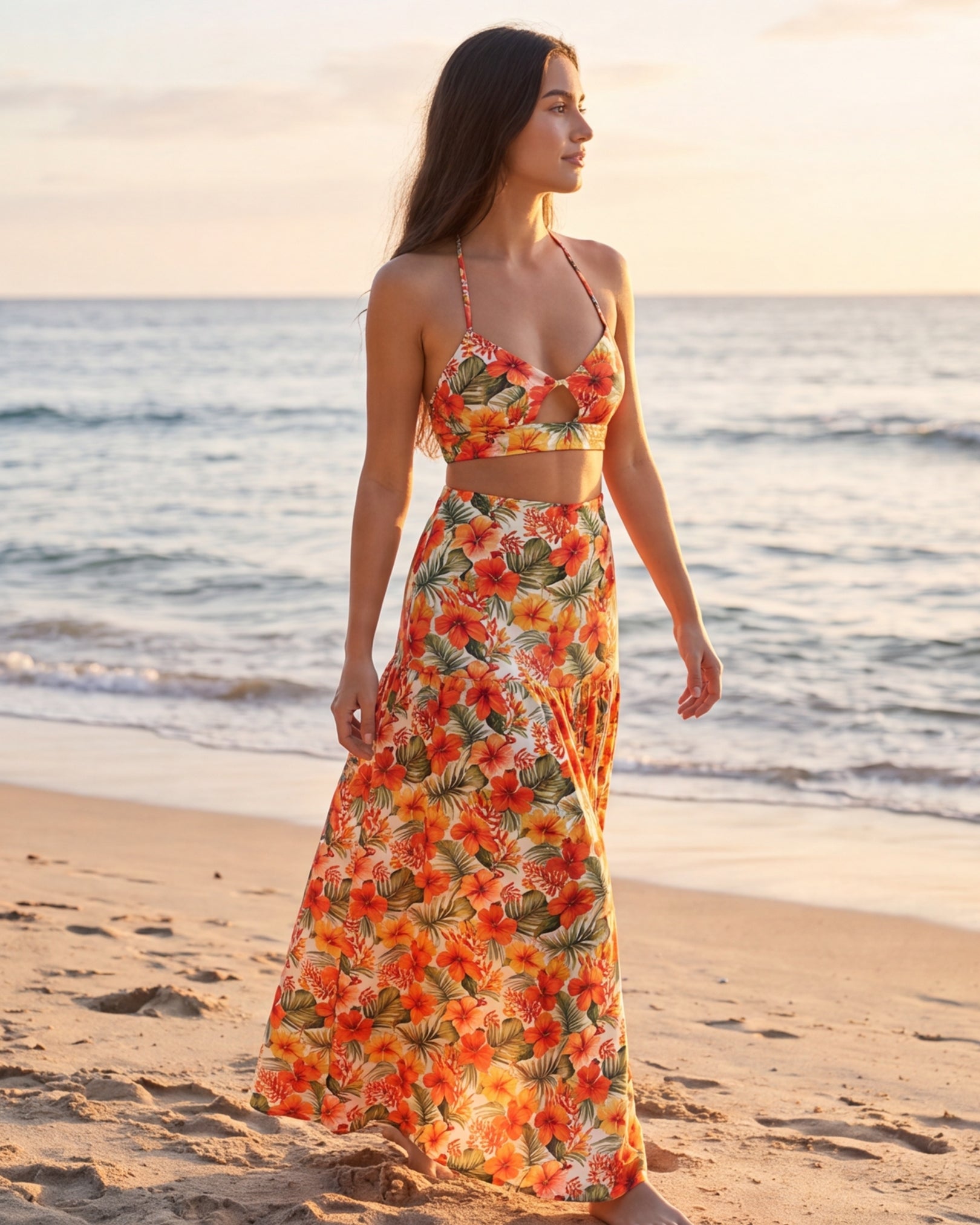 Two-Piece Skirt Set - Sunset Bloom