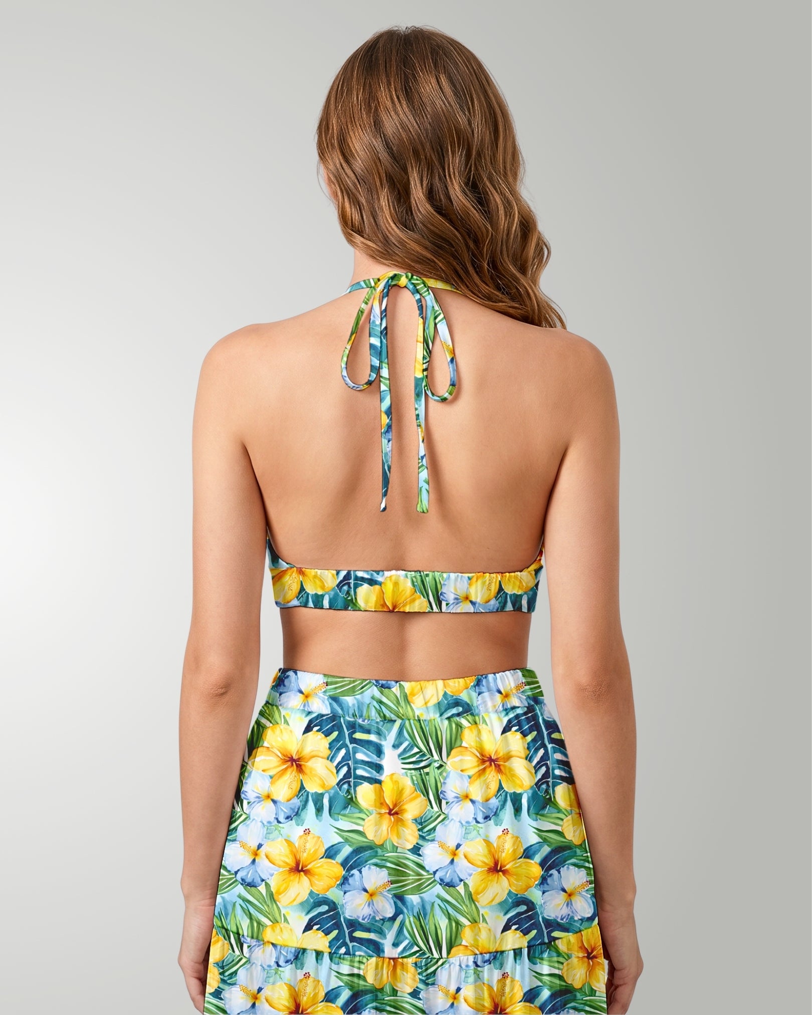 Two-Piece Skirt Set - Yellow Hibiscus