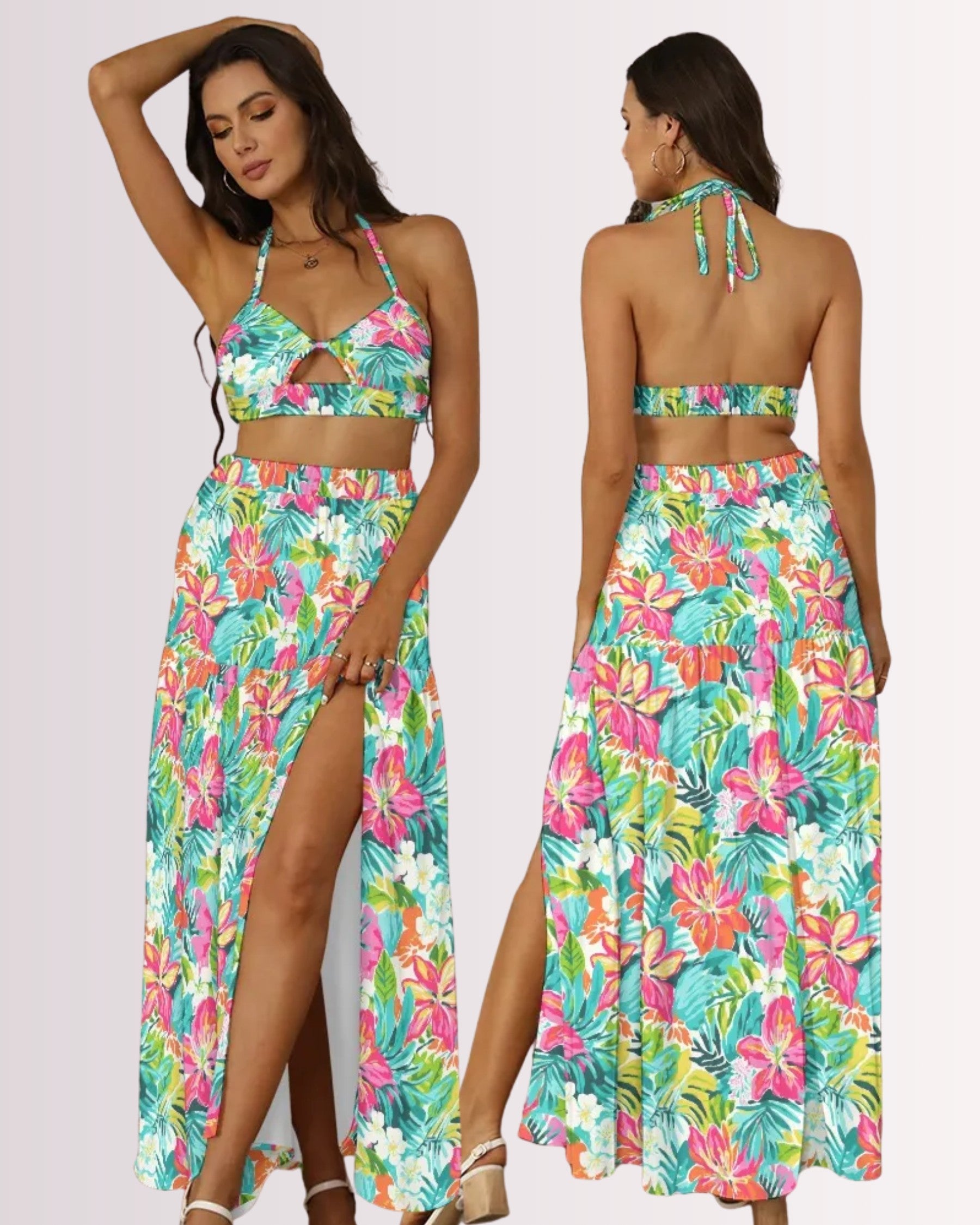 Two-Piece Skirt Set - Tropical Hawaiian III