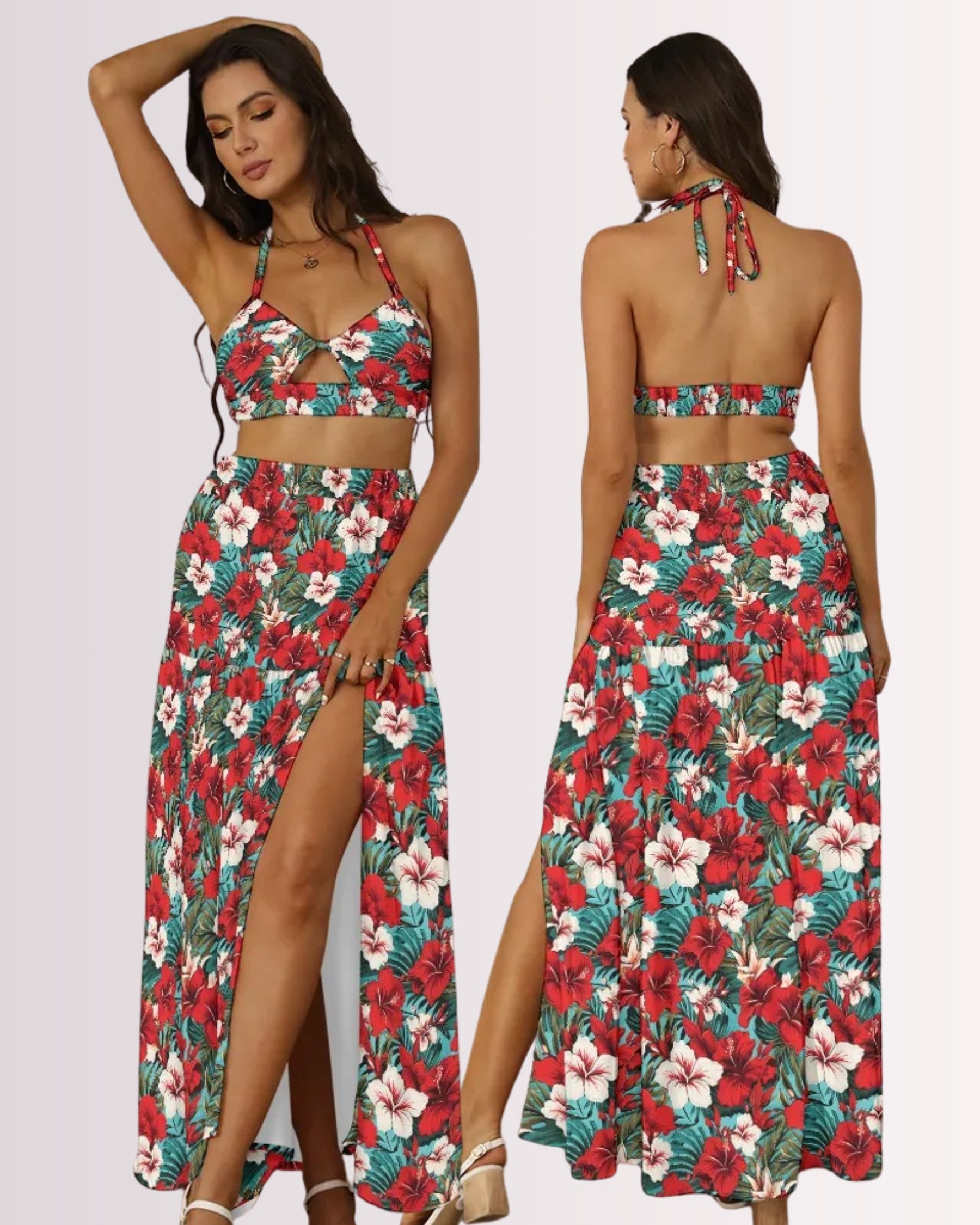 Two-Piece Skirt Set - Red Hawaiian II
