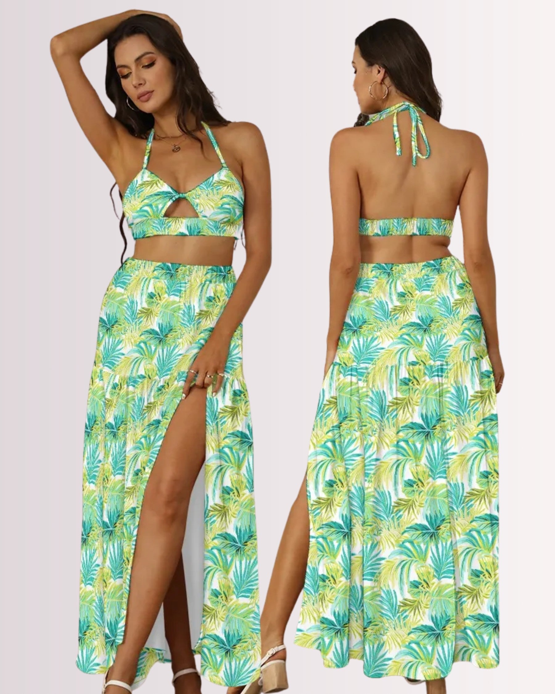 Two-Piece Skirt Set - Palm Leaves I